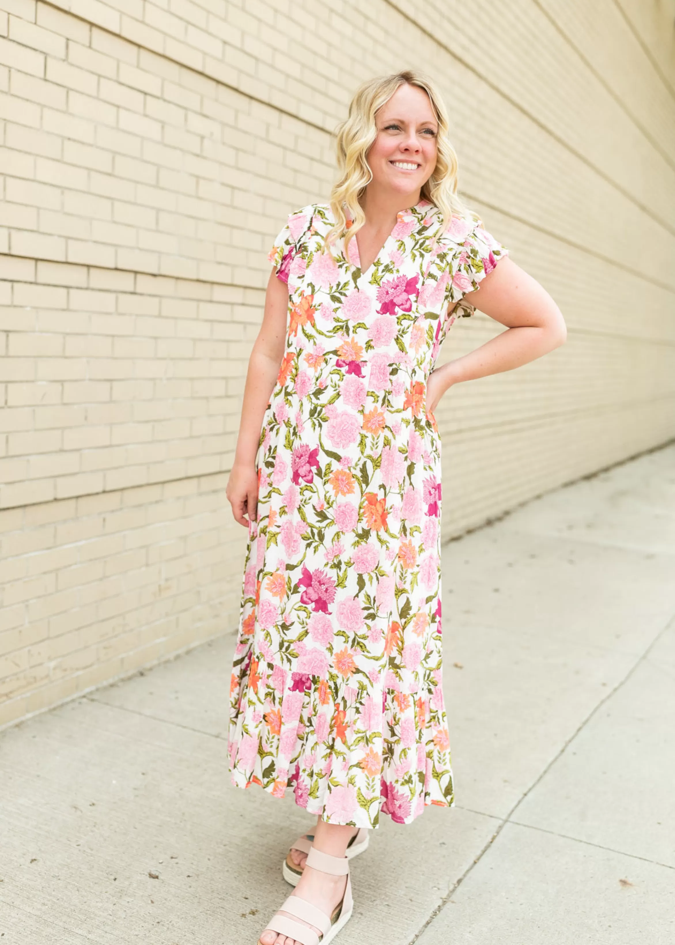 Wishlist Floral Print Ivory Midi Dress Fashion