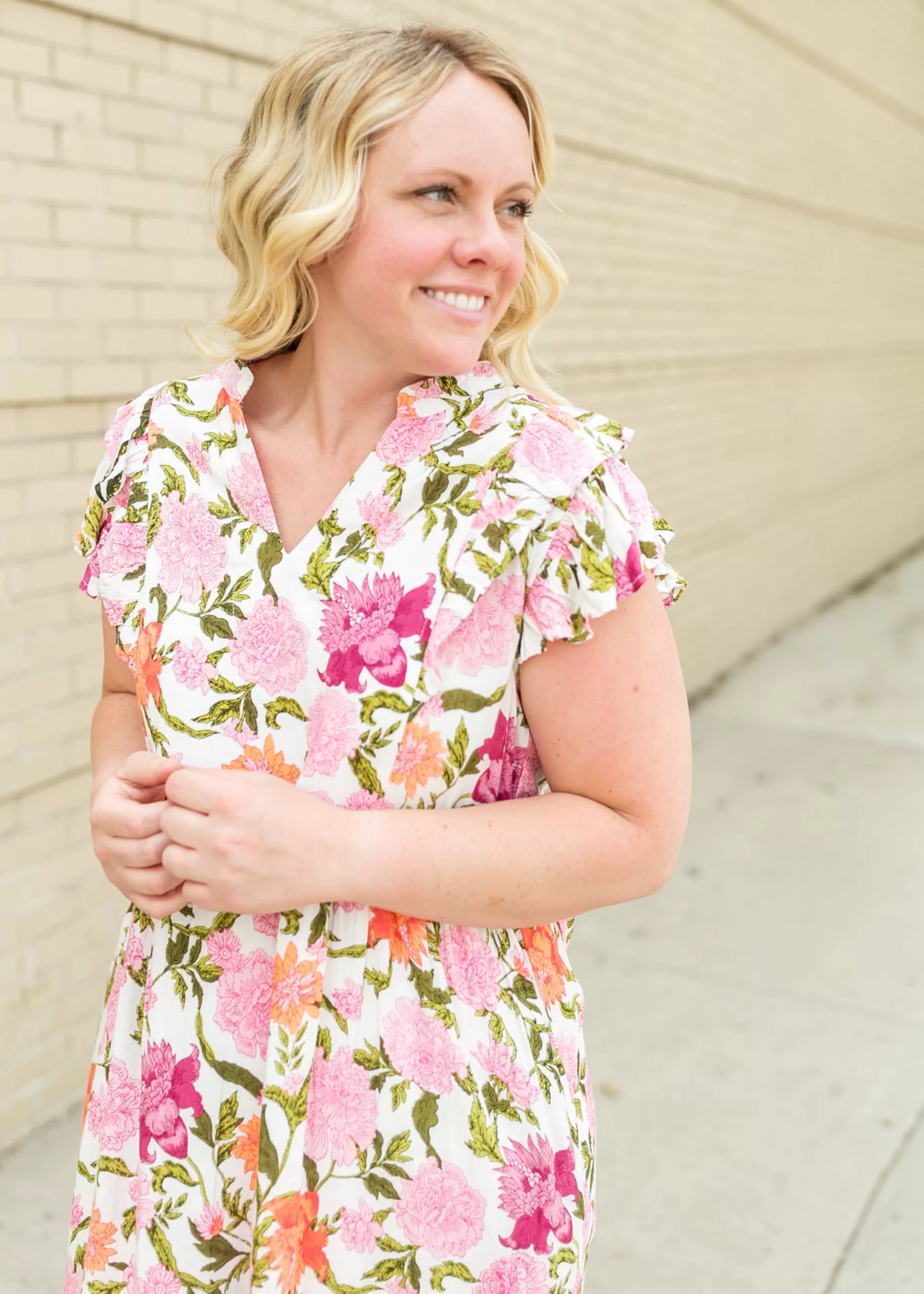Wishlist Floral Print Ivory Midi Dress Fashion