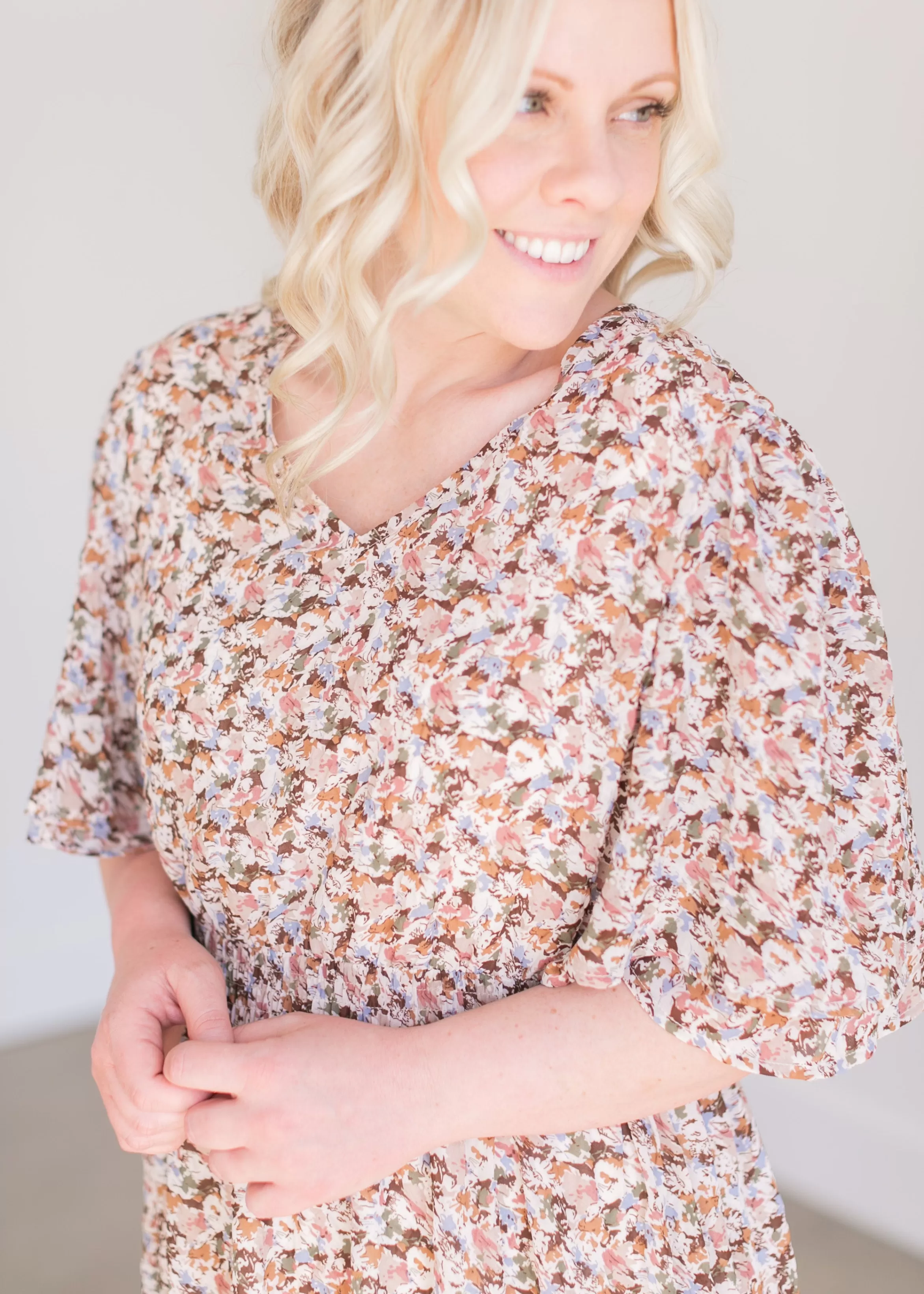 Tea N Rose Floral Print Textured Midi Dress Clearance