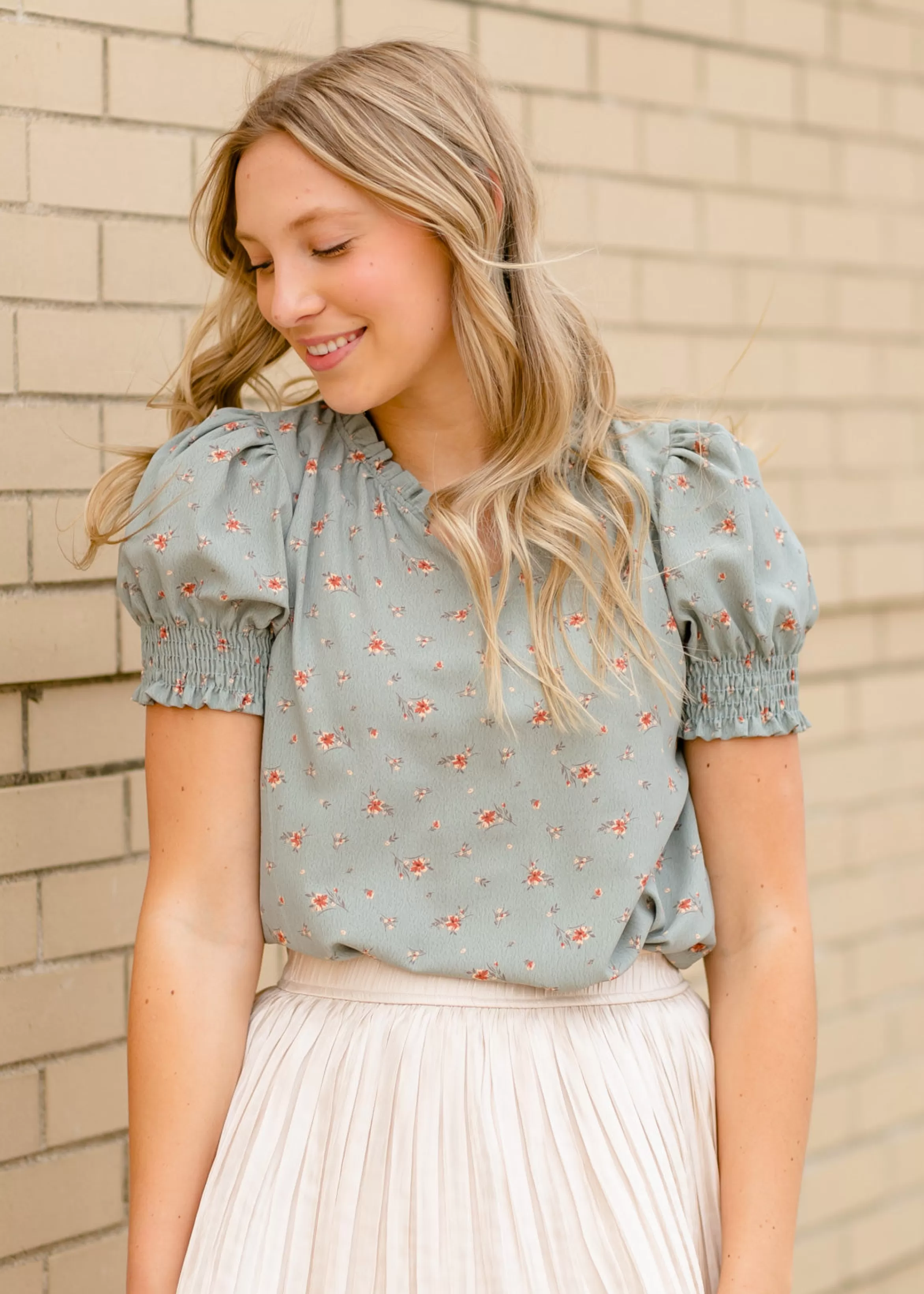 Les Amis Floral Puff Sleeve Top Hot