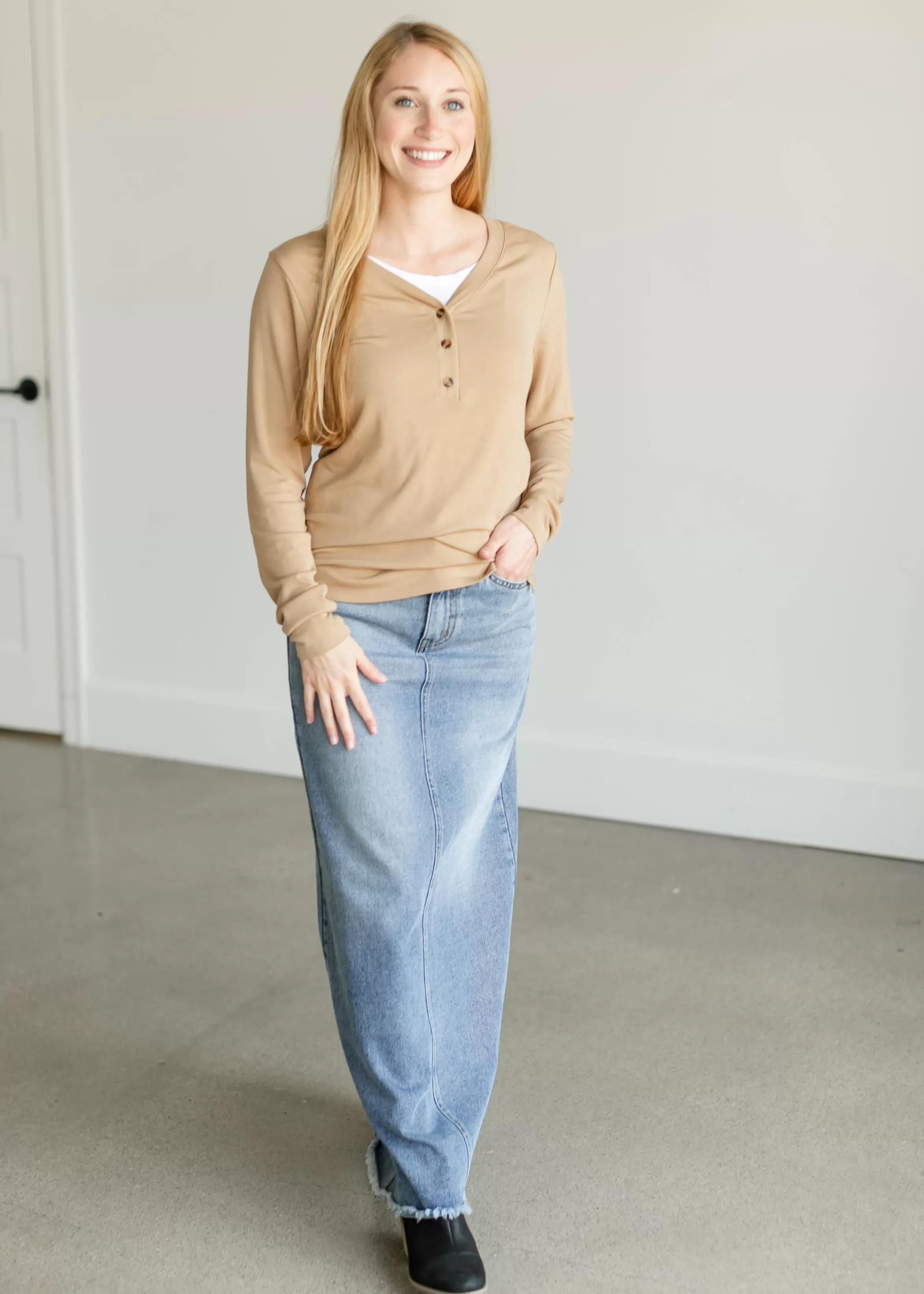 Thread & Supply Frankie Fine Knit Half Button Top Clearance
