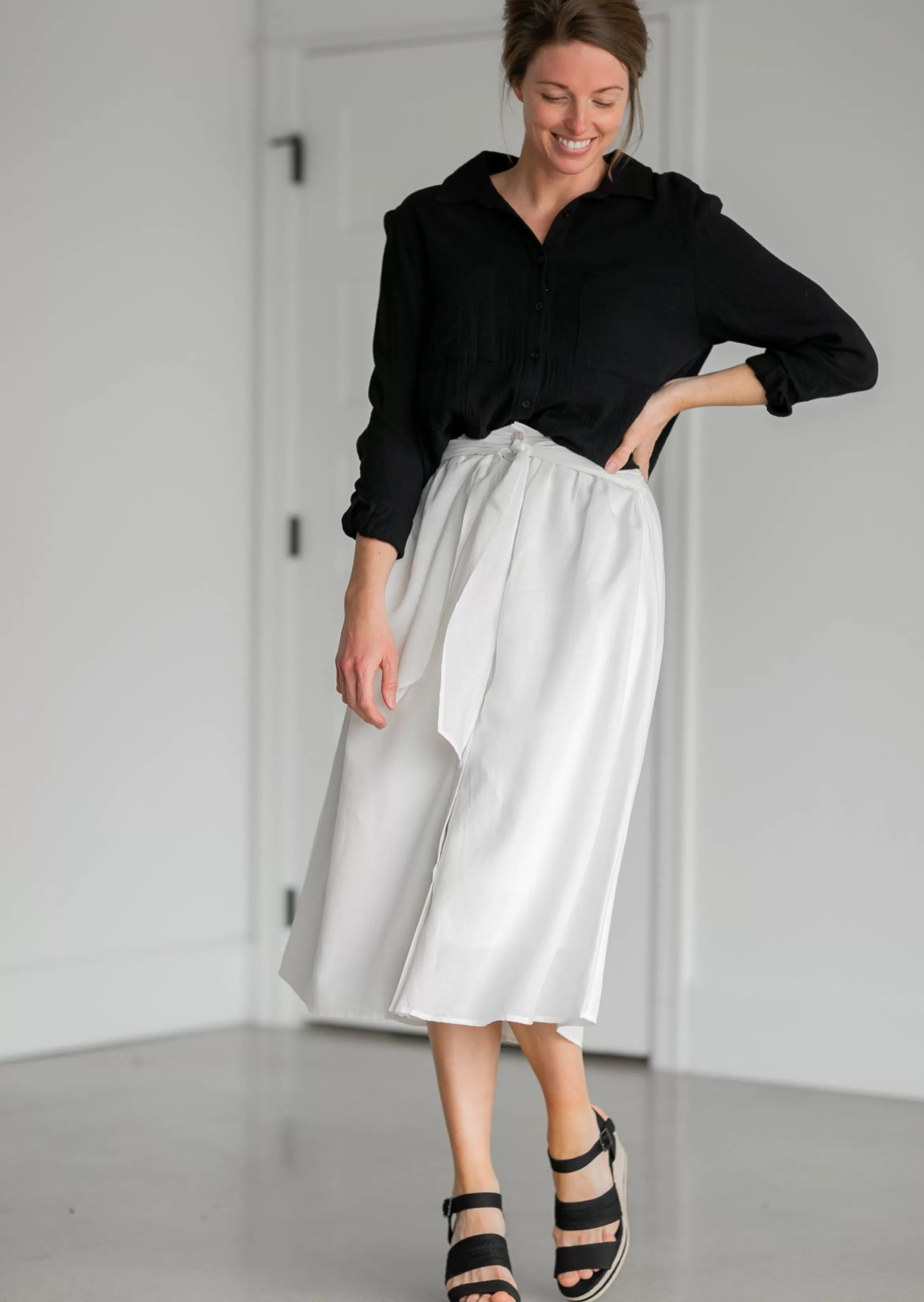Paper Crane Front Button Waist Tie Midi Skirt Best