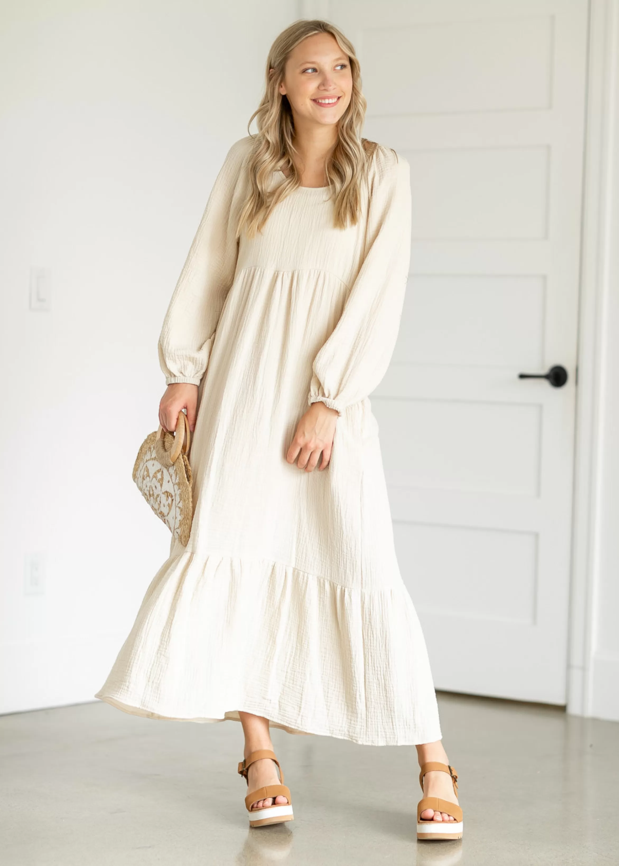 Chris & Carol Apparel Gauze Ruffle Midi Dress Discount
