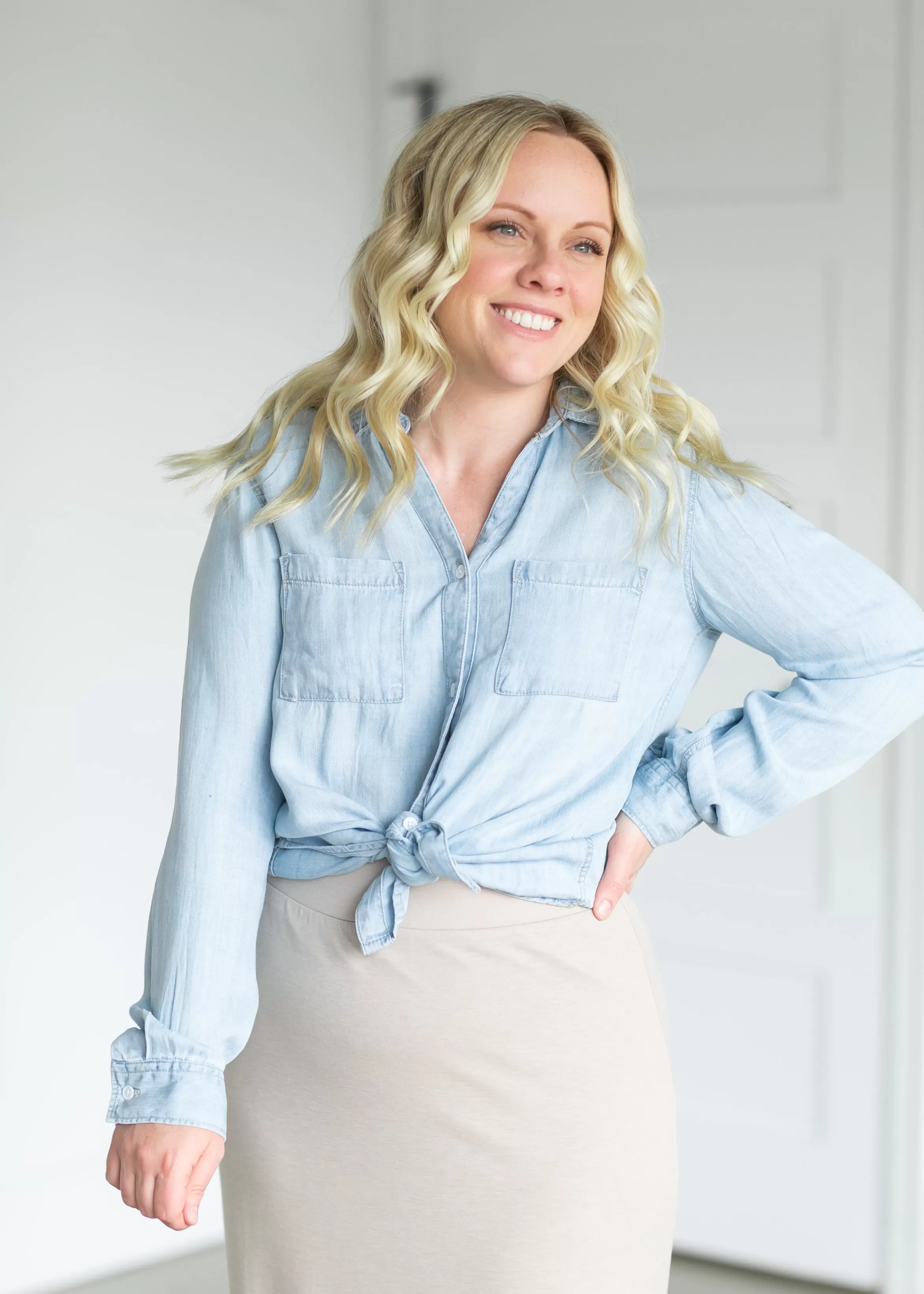 Thread & Supply Ginger Relaxed Fit Chambray Button Down Top Outlet