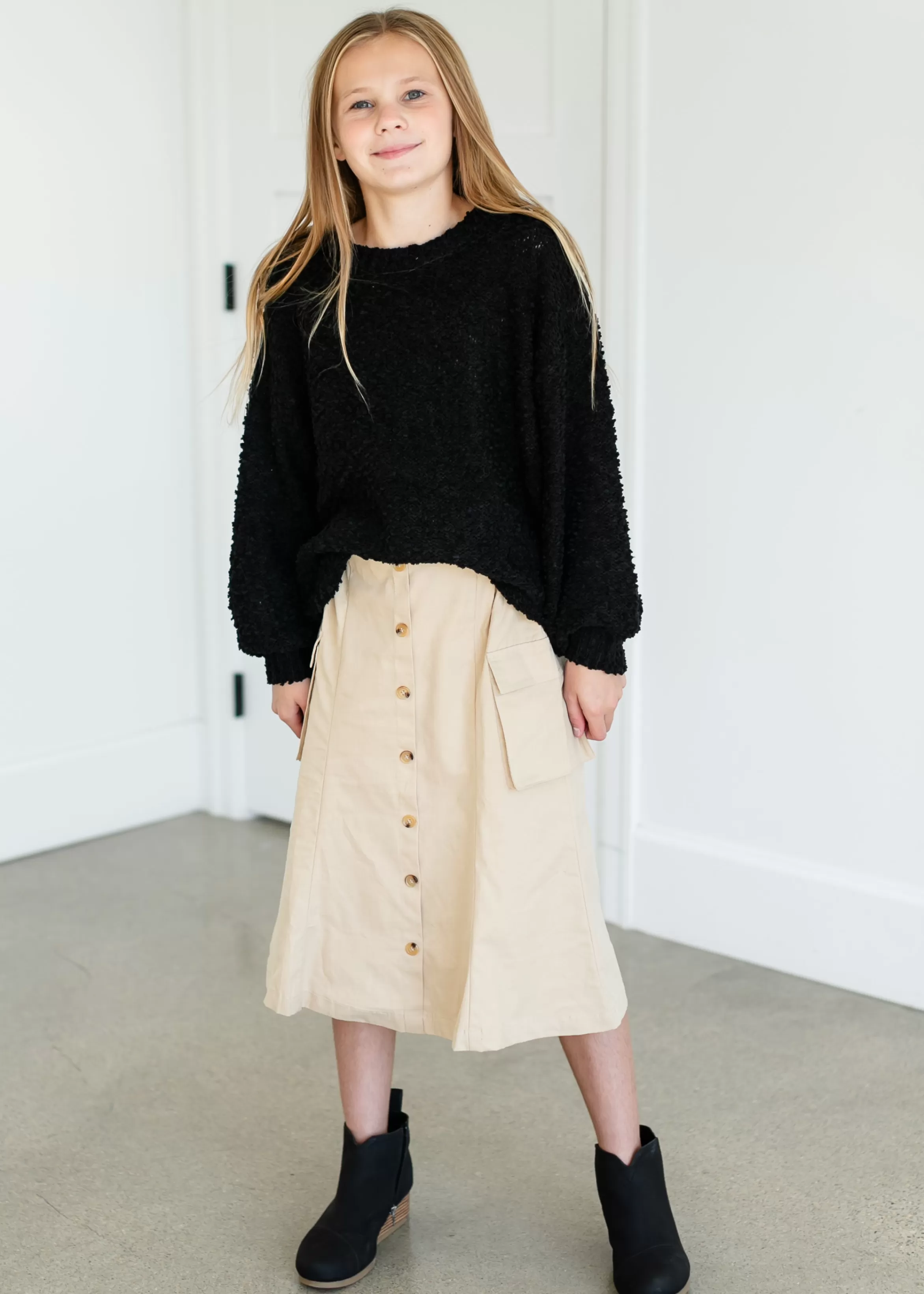 Hayden Girls Button Down Cargo Pocket Midi Skirt Hot