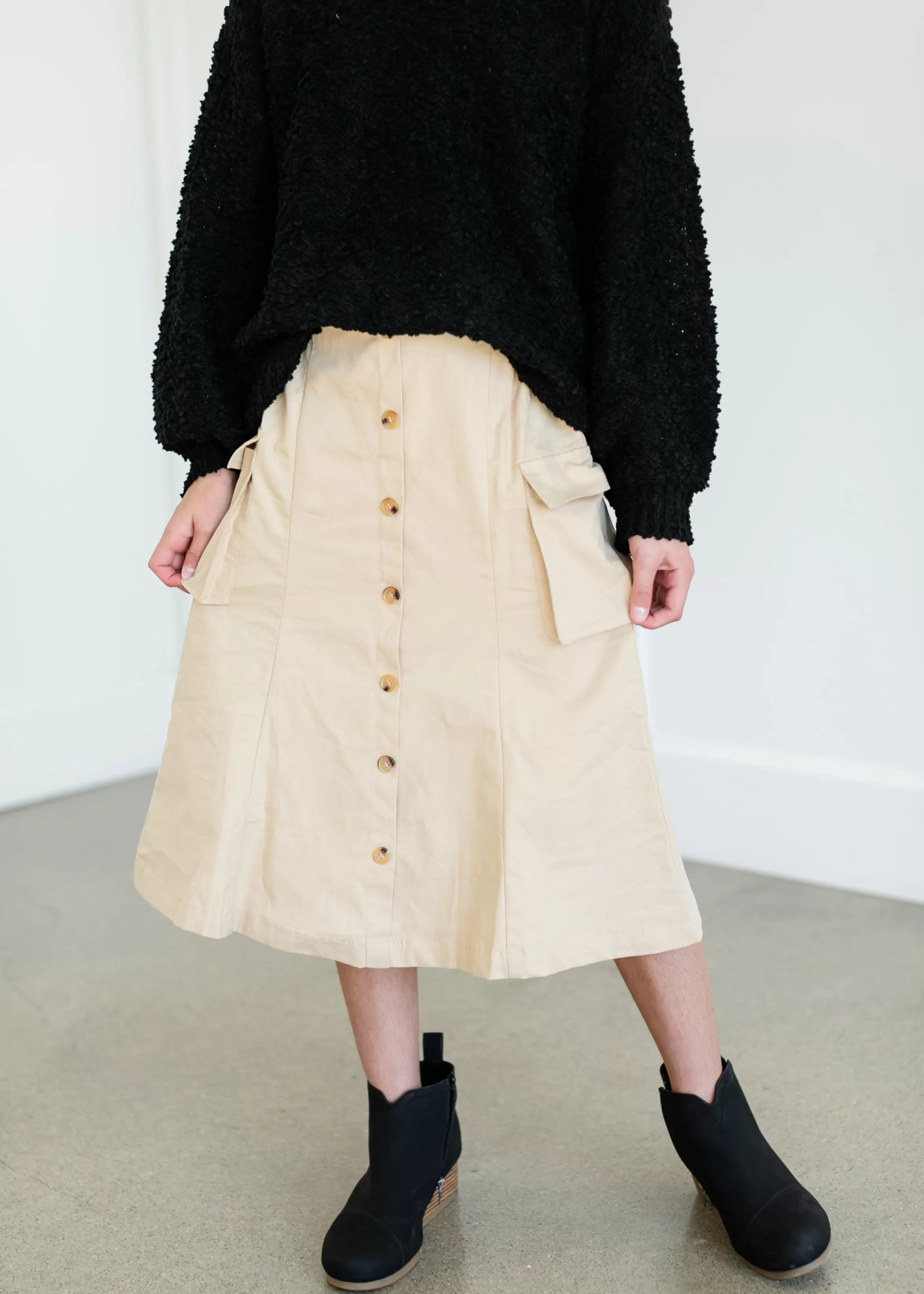 Hayden Girls Button Down Cargo Pocket Midi Skirt Hot