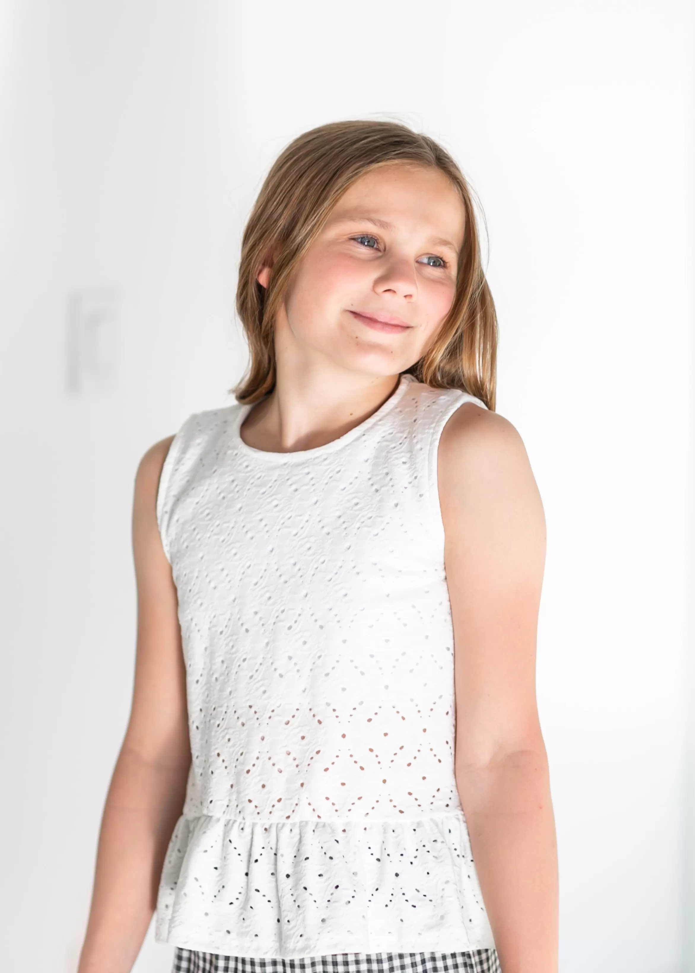 12PM Girl's Eyelet Ruffle Hem Top Best Sale