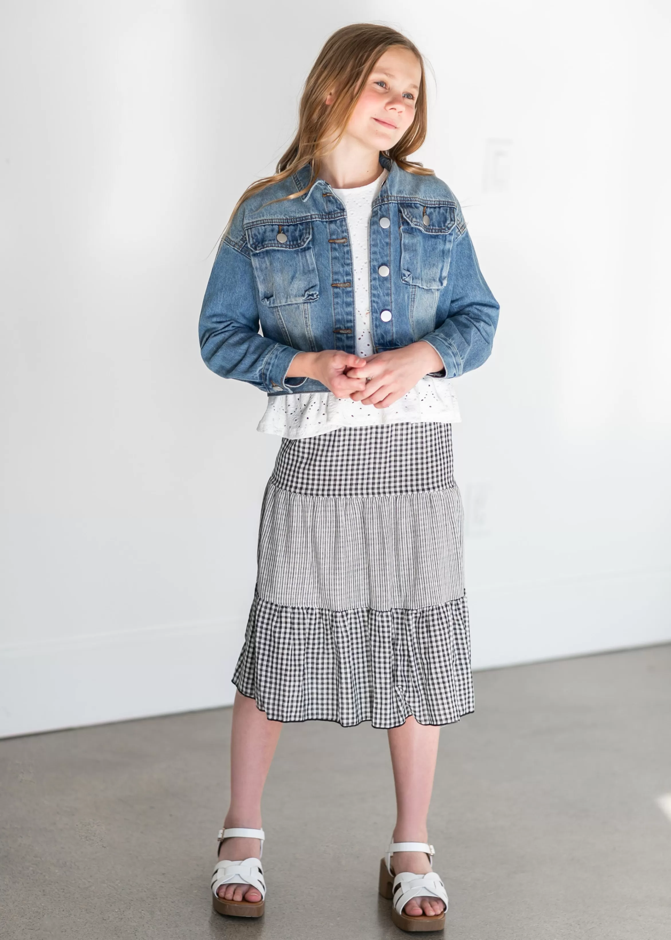 12PM Girl's Eyelet Ruffle Hem Top Best Sale