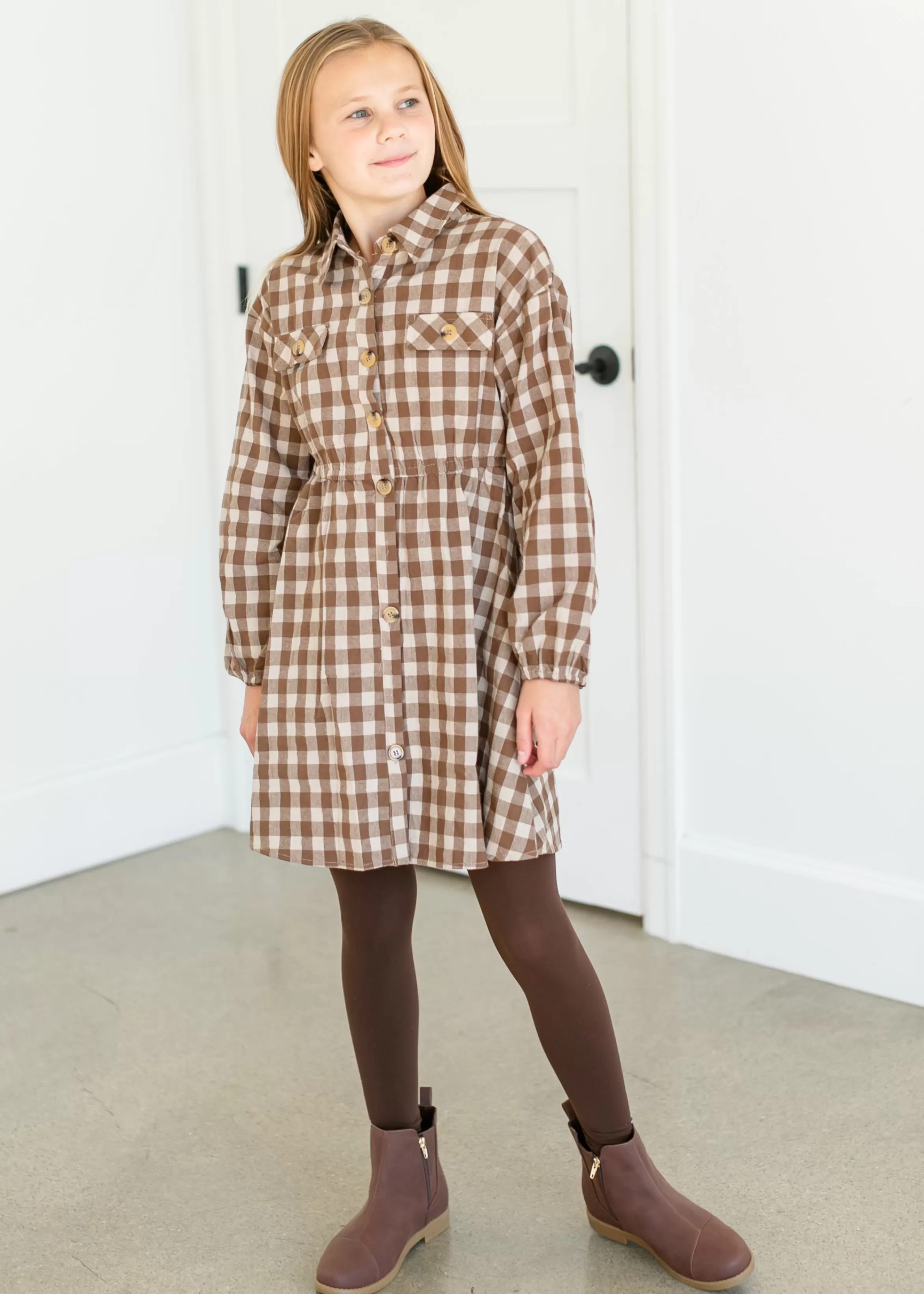 Hayden Girls Gingham Print Button Up Dress Best Sale