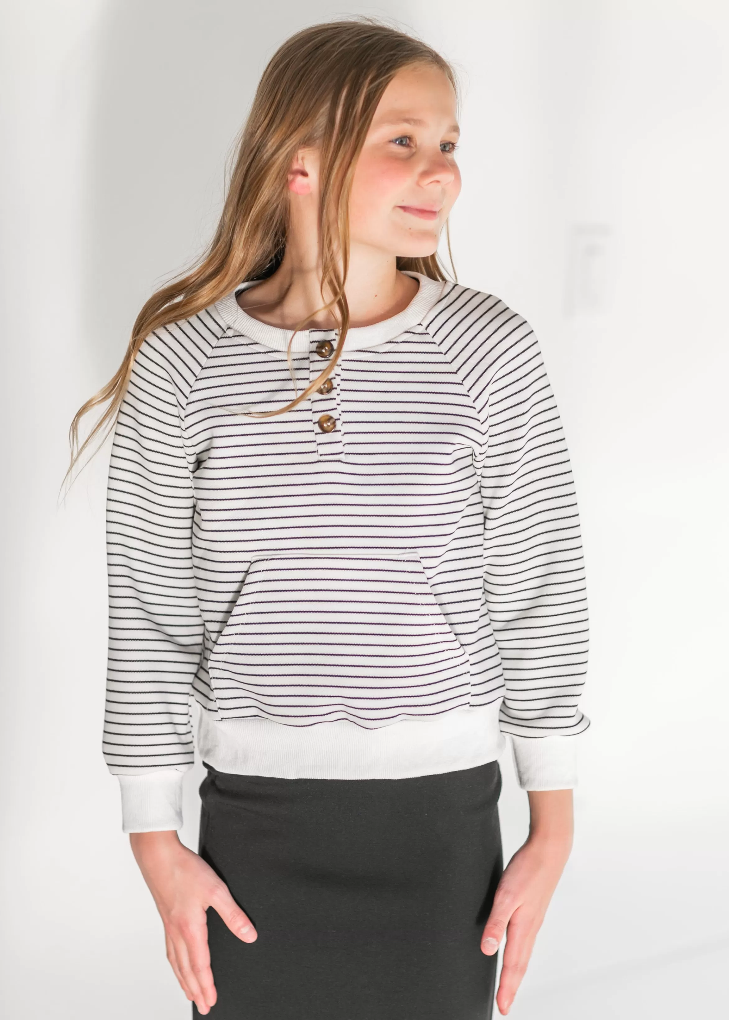 Hayden Girl's Half Button Striped Top New