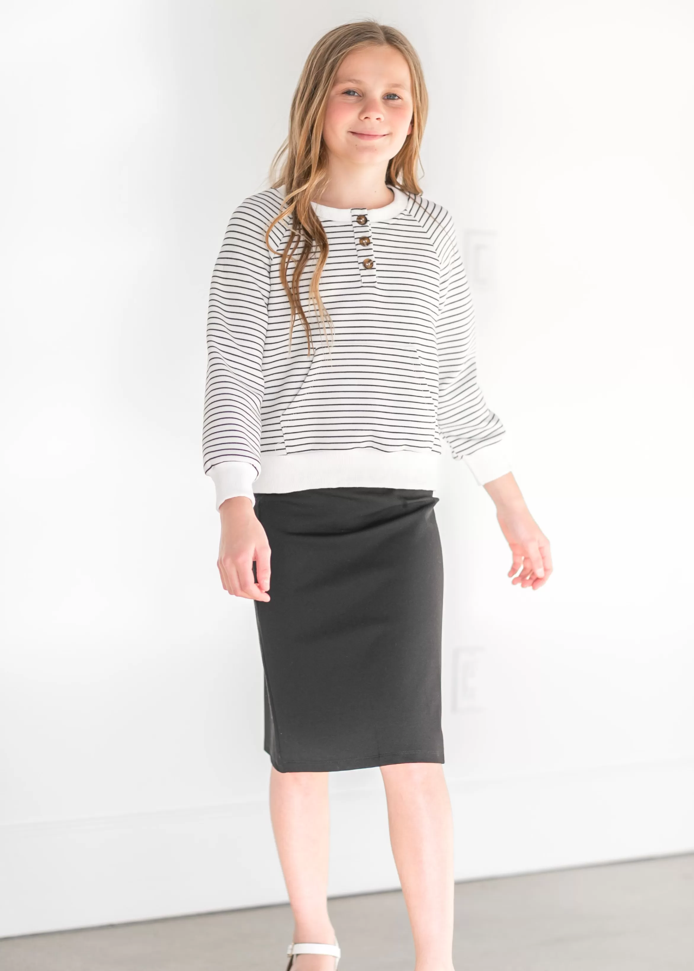 Hayden Girl's Half Button Striped Top New