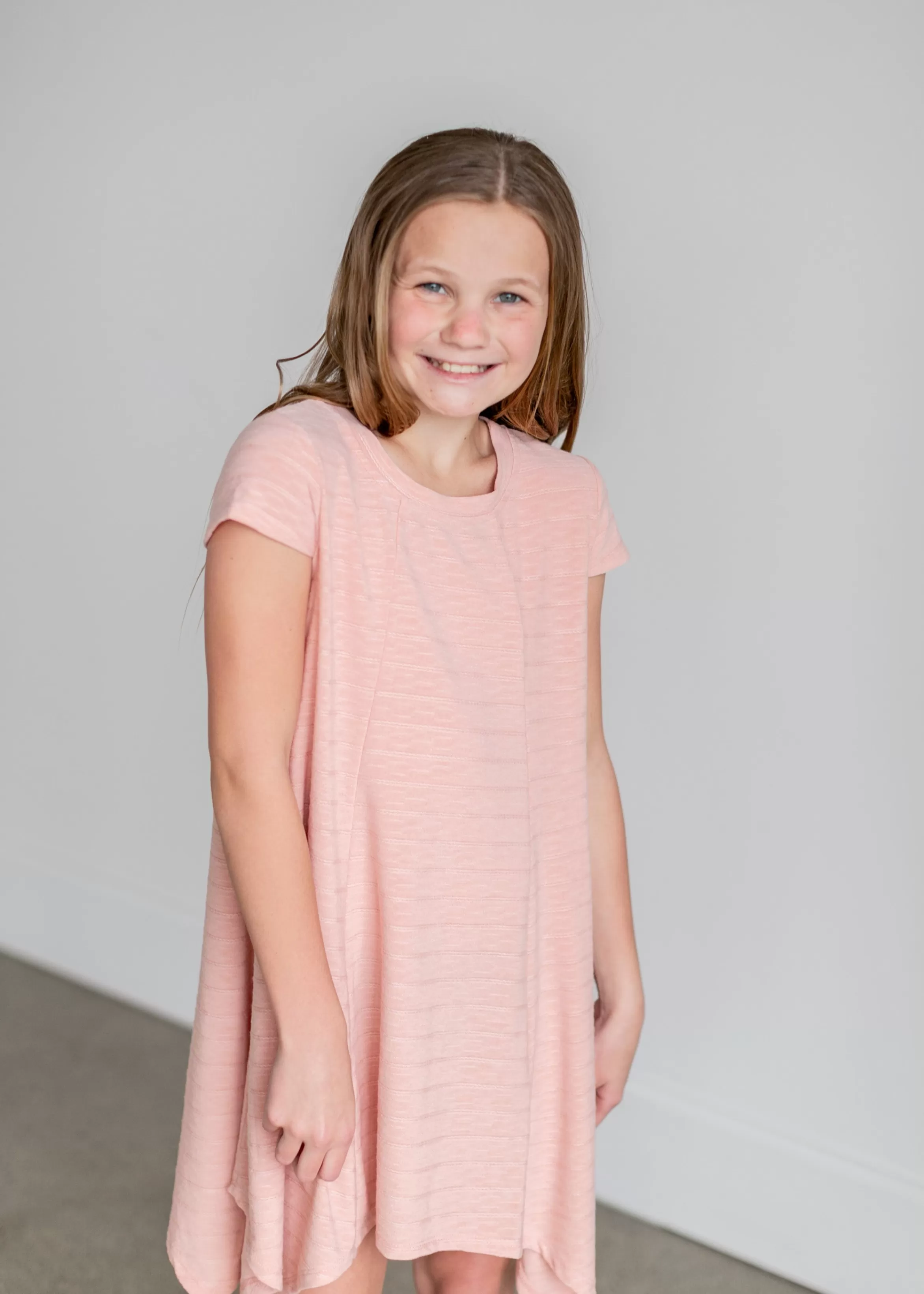 Hayden Girls Pink Textured Asymmetrical Hem Dress Clearance