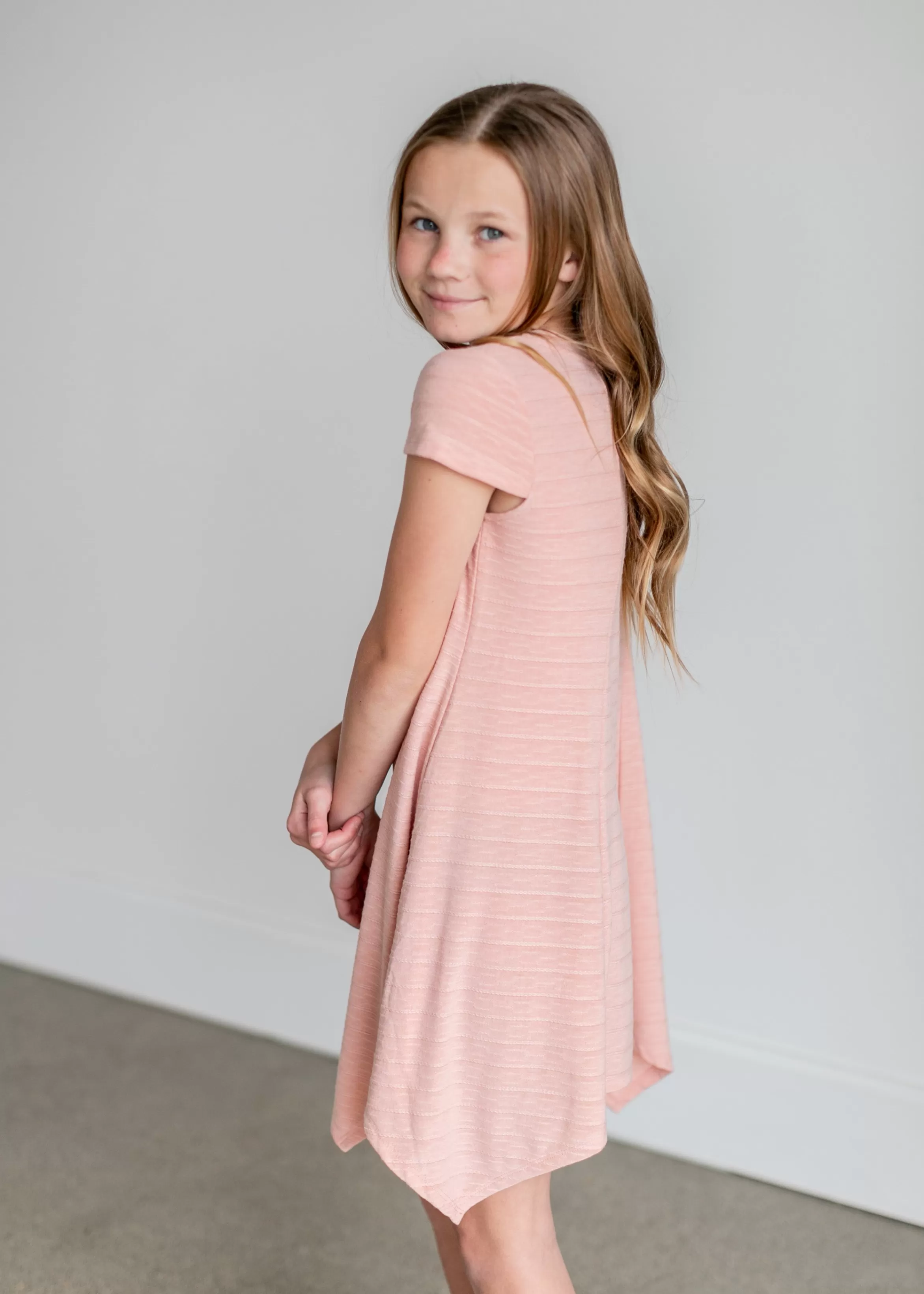 Hayden Girls Pink Textured Asymmetrical Hem Dress Clearance