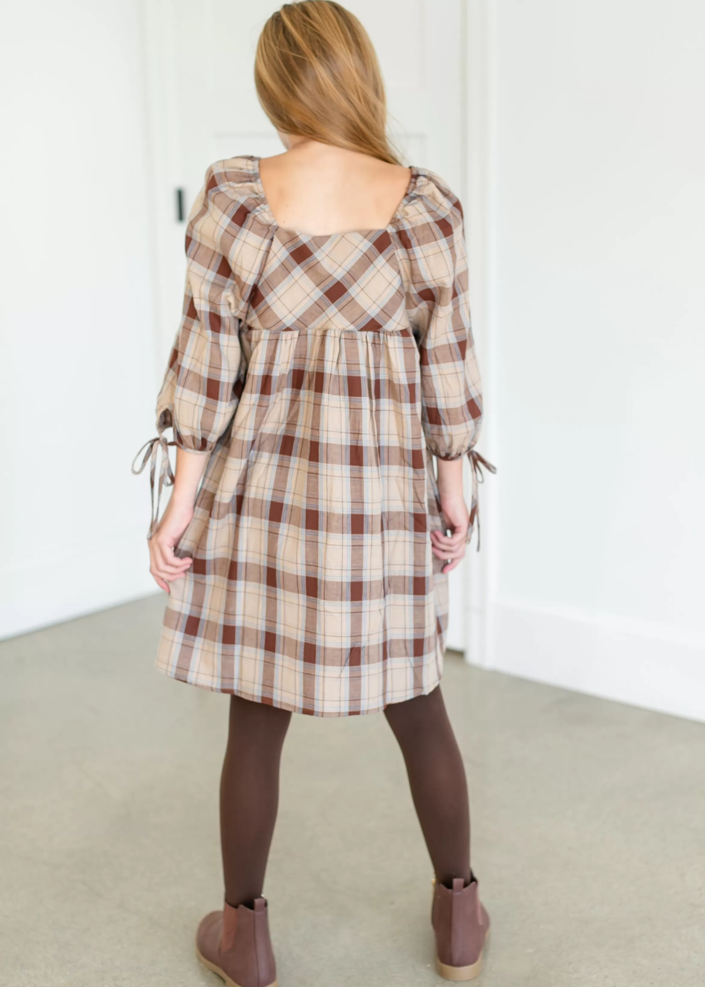 Hayden Girl's Plaid Square Neck Midi Dress New