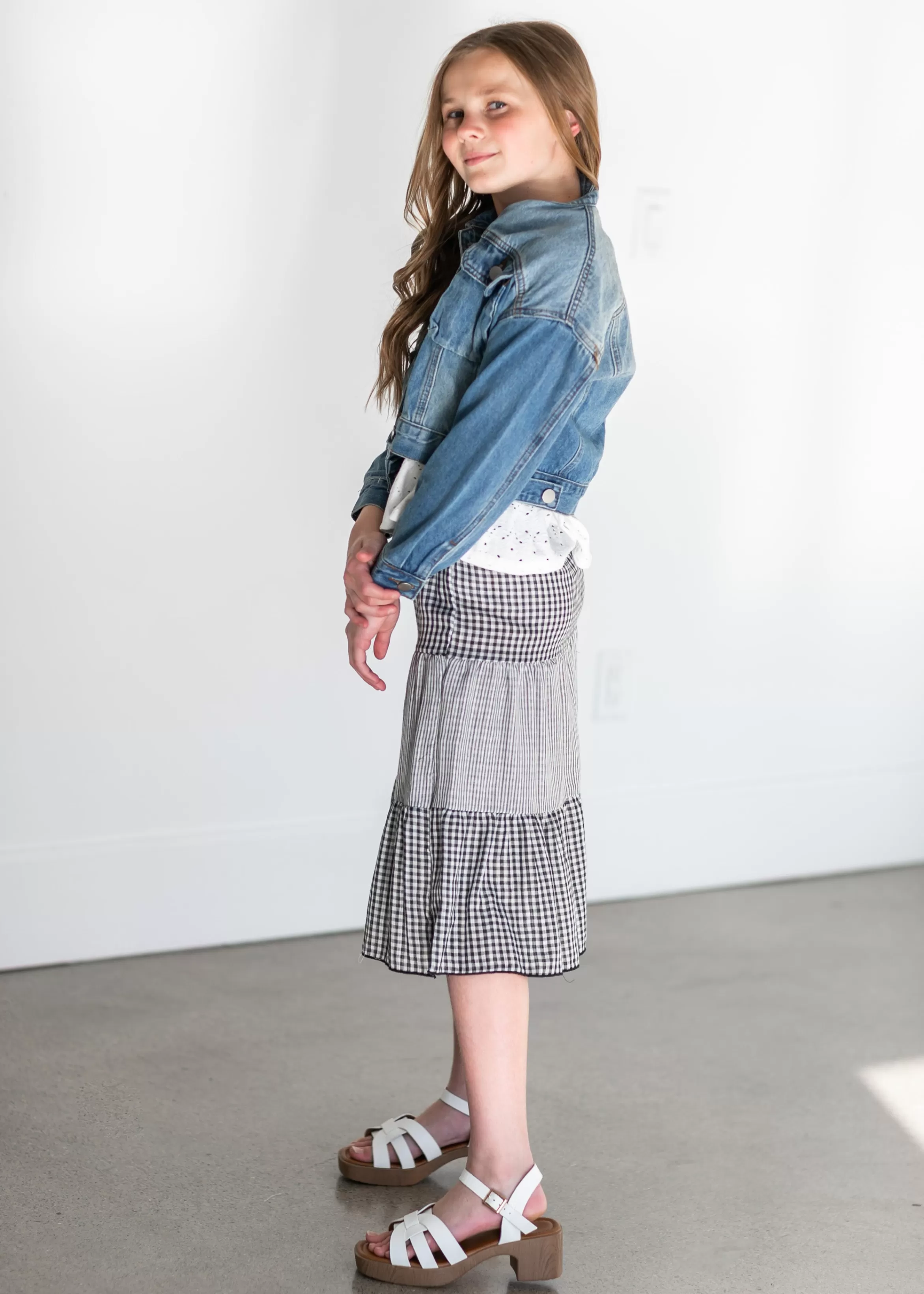 12PM Girl's Plaid Tiered Midi Skirt Outlet