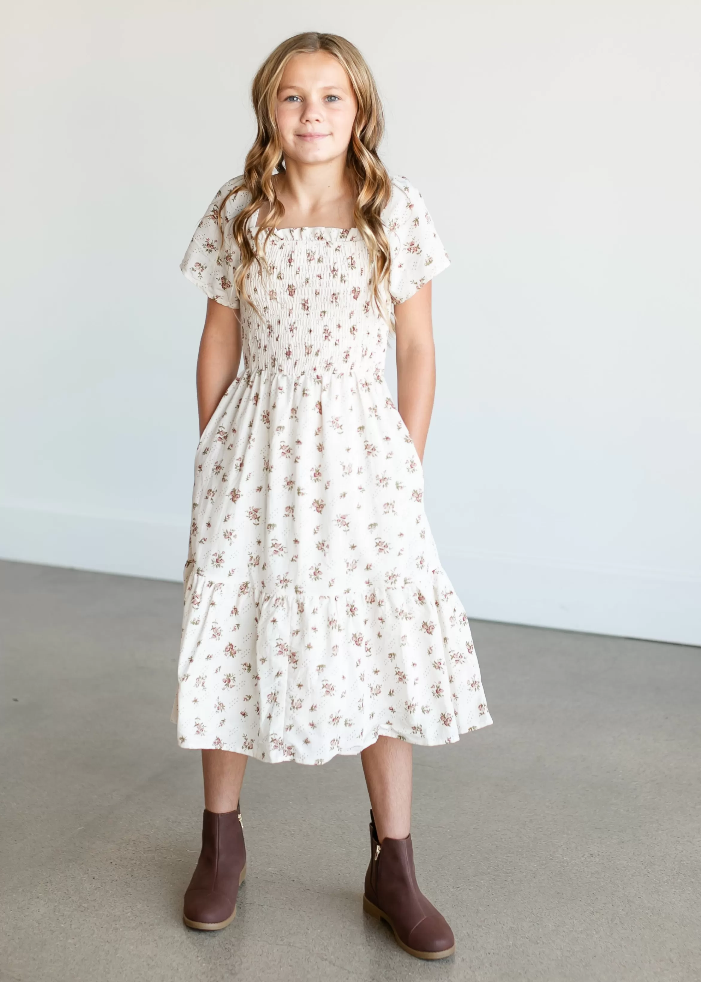* Girl's Summer Smocked Midi Dress Cheap