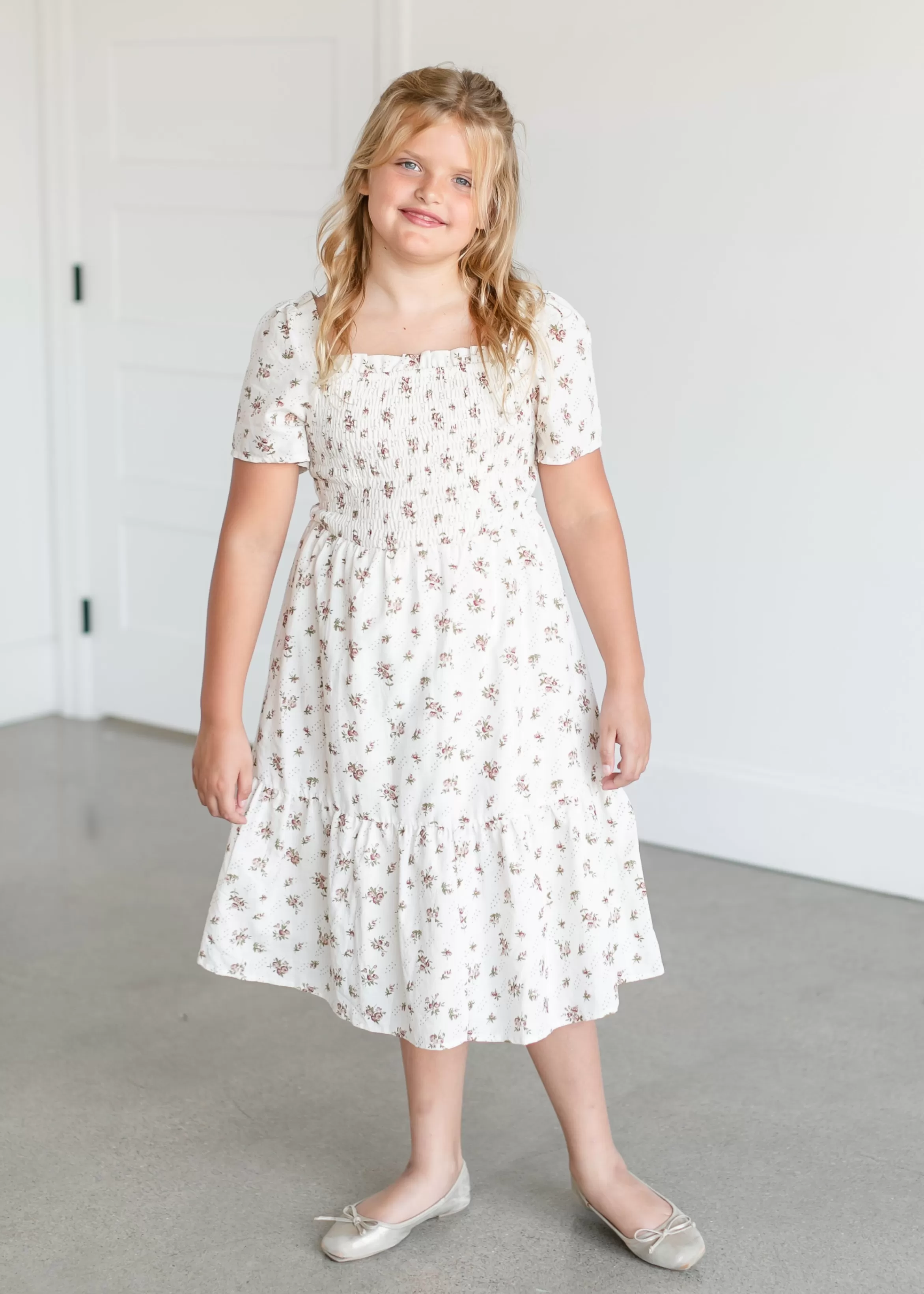 * Girl's Summer Smocked Midi Dress Cheap