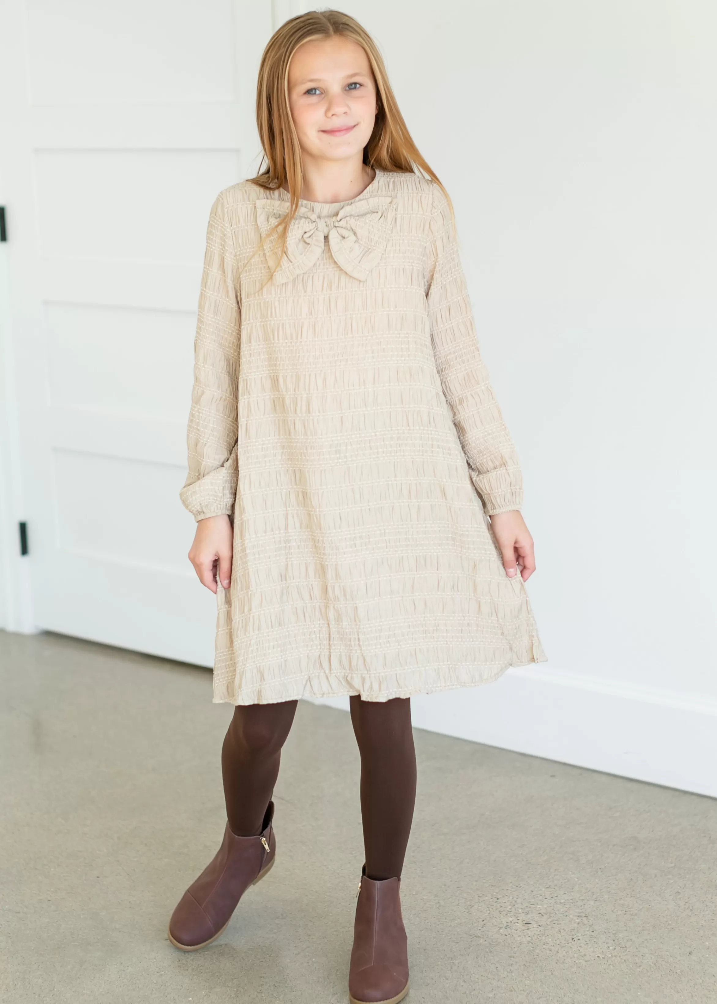 Hayden Girl's Textured Long Sleeve Midi Dress Best Sale