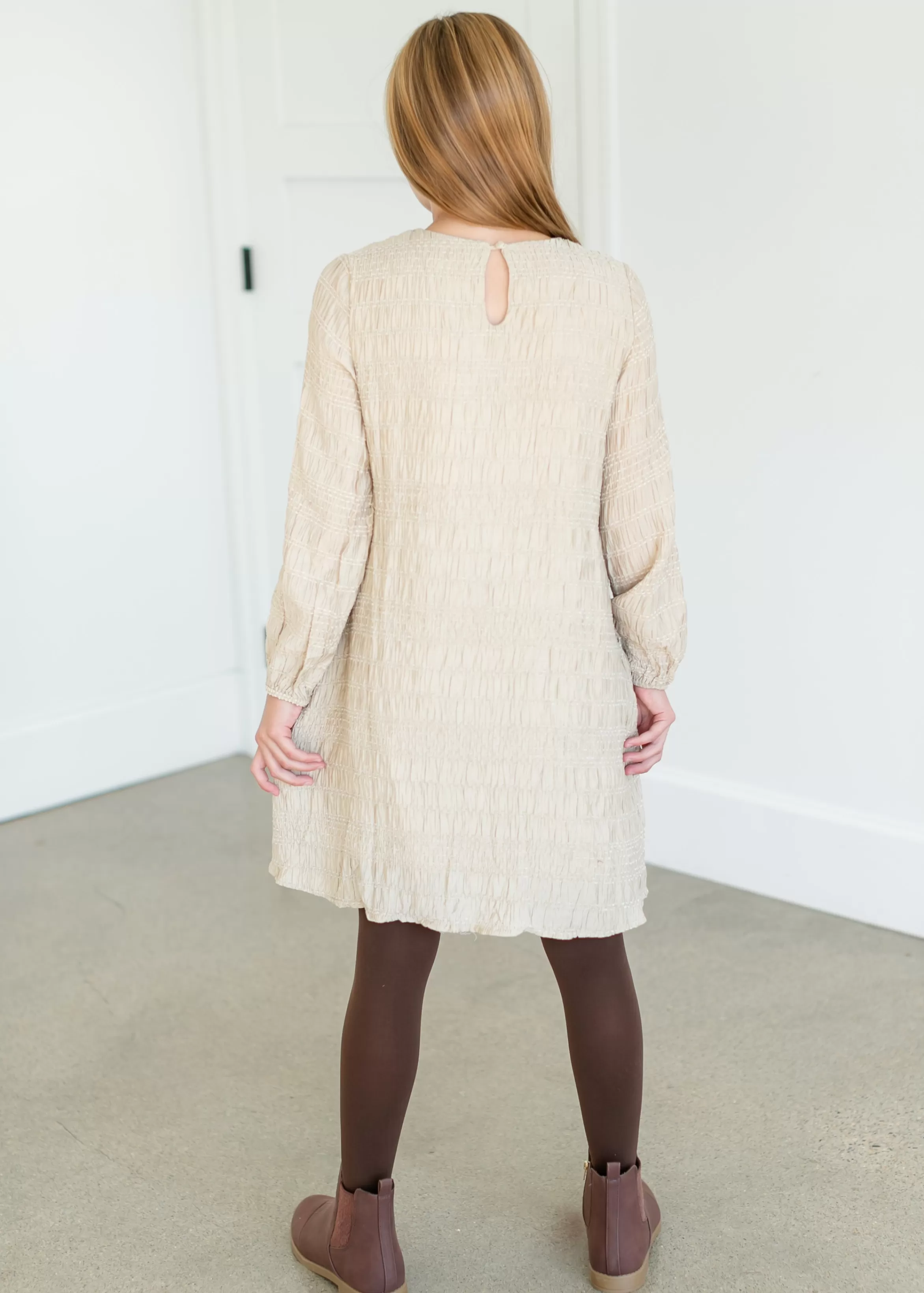 Hayden Girl's Textured Long Sleeve Midi Dress Best Sale