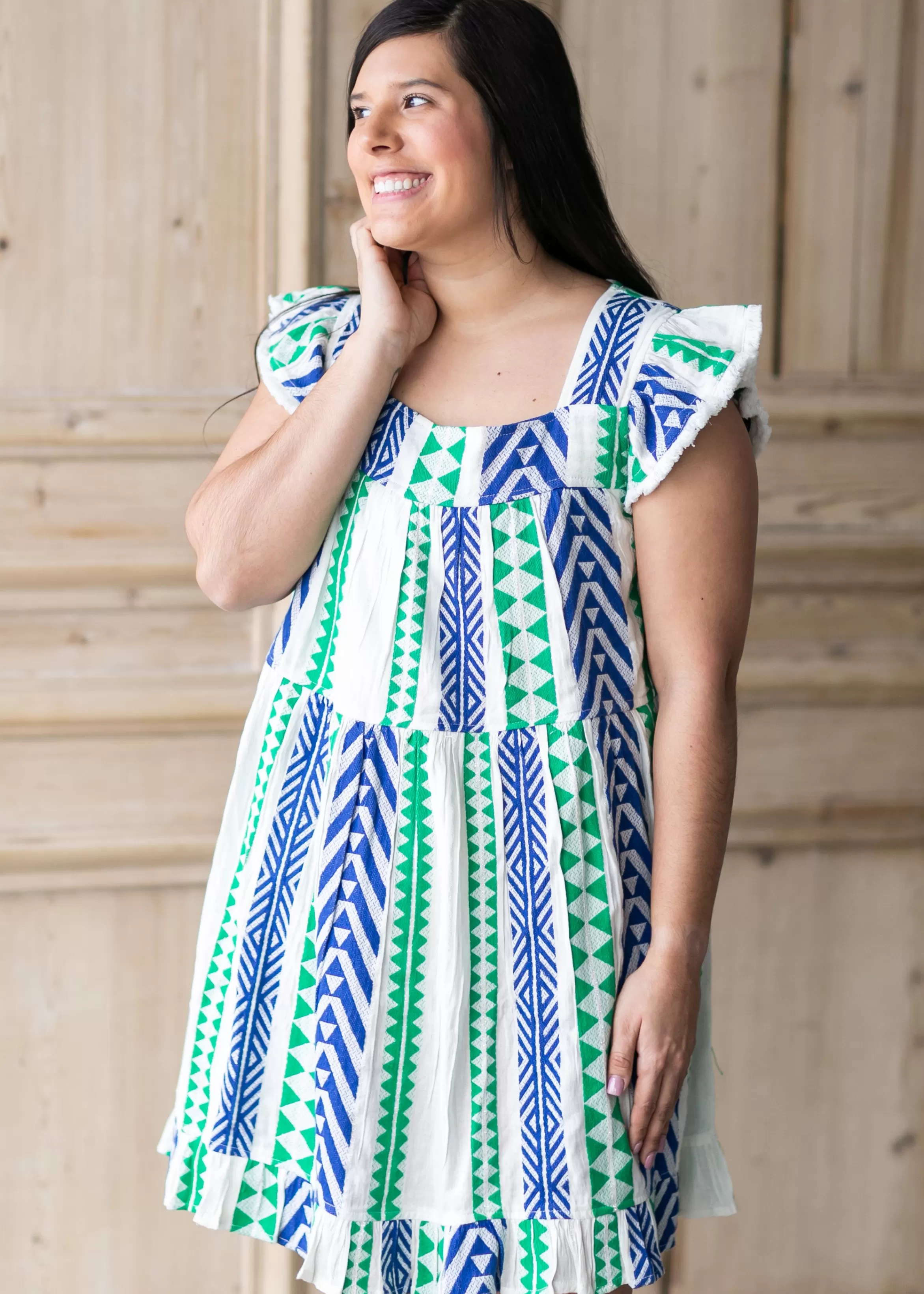 THML Green & Blue Embroidered Midi Dress Discount