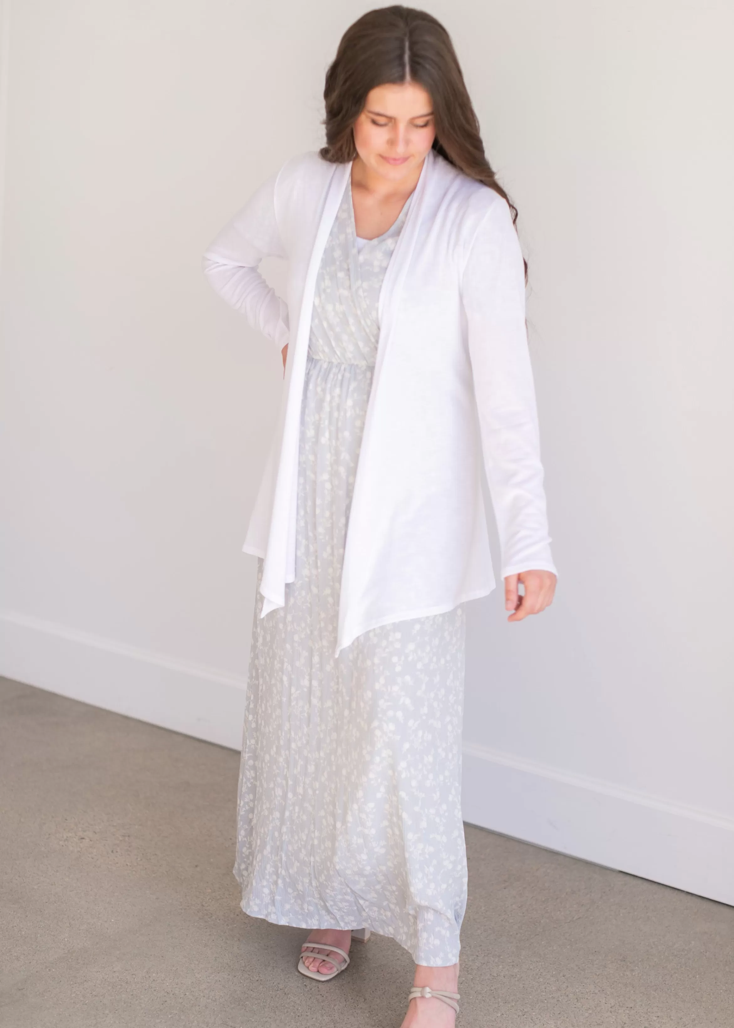 Chris & Carol Apparel Hacci White Open Front Cardigan Sale