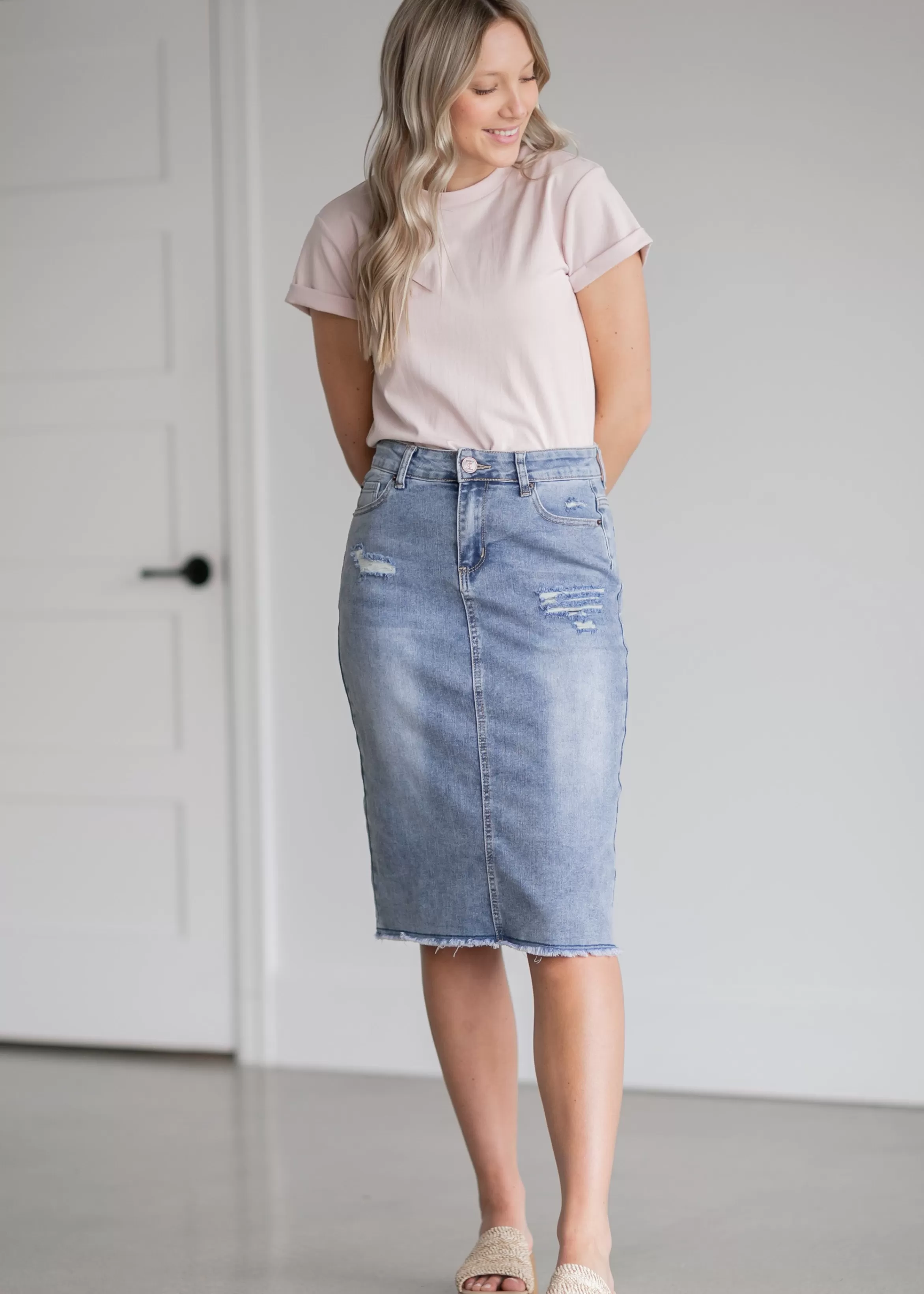 * Hadley High Rise Denim Midi Skirt Fashion