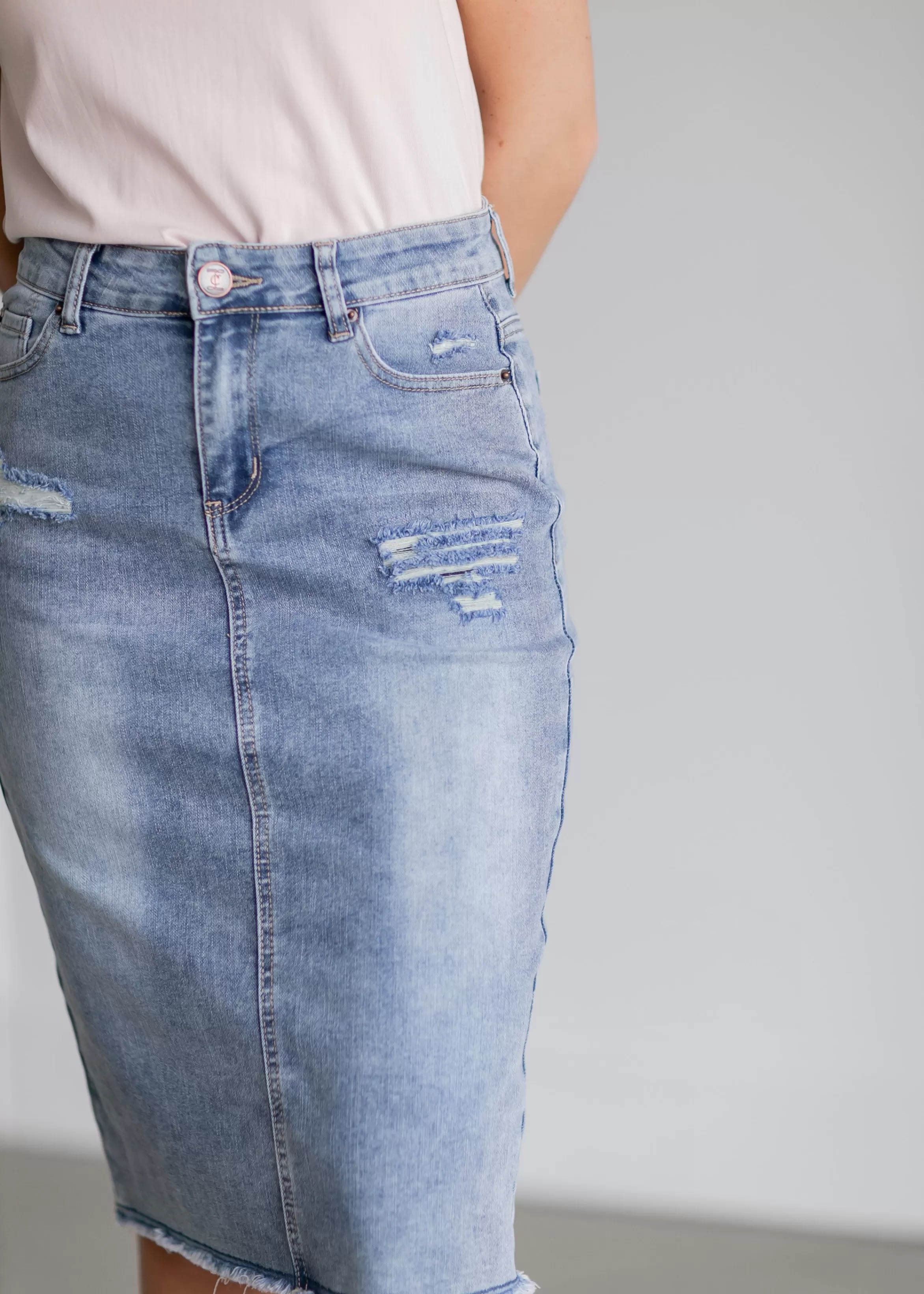 * Hadley High Rise Denim Midi Skirt Fashion