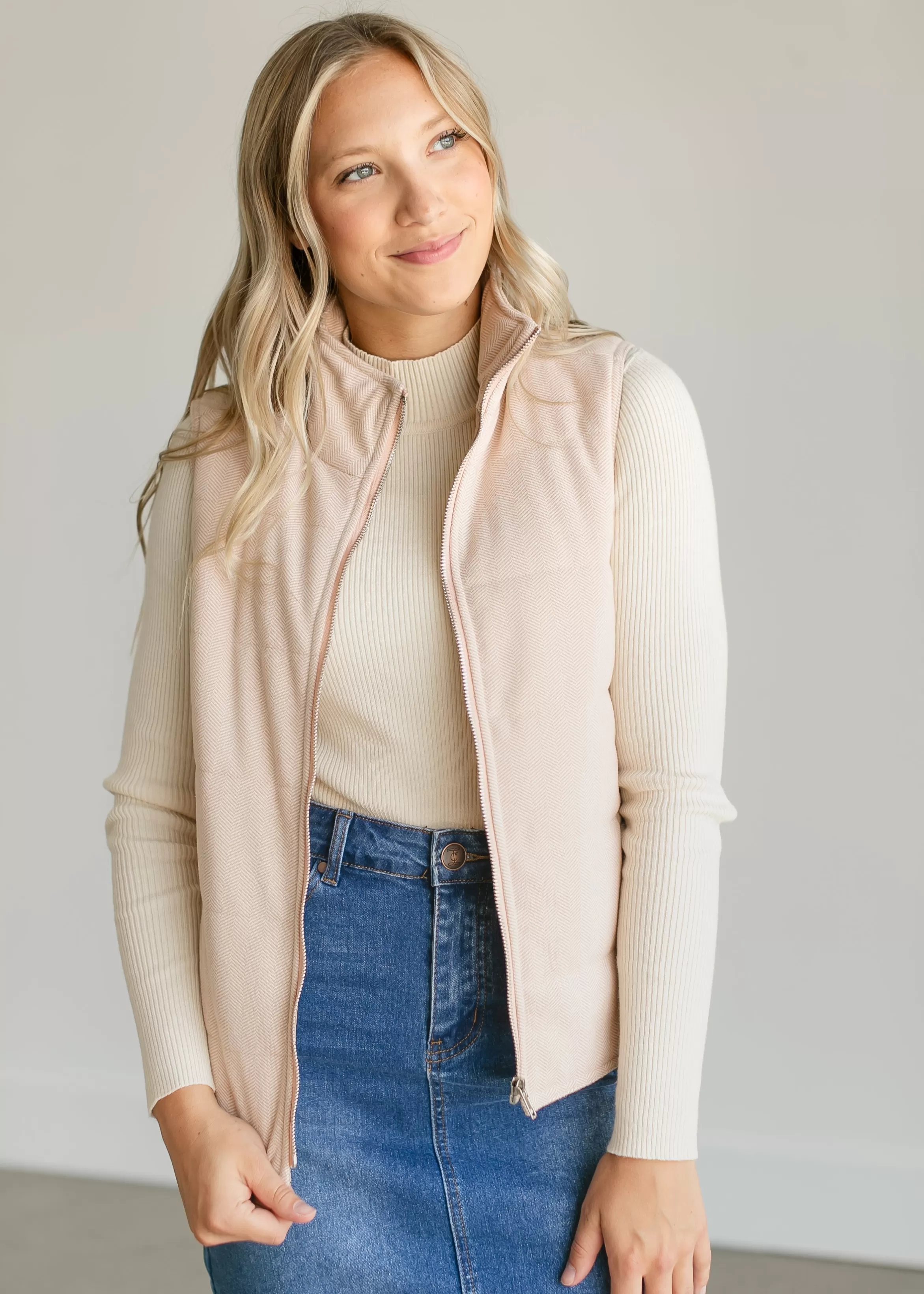 Staccato Herringbone Zip-Up Vest Sale