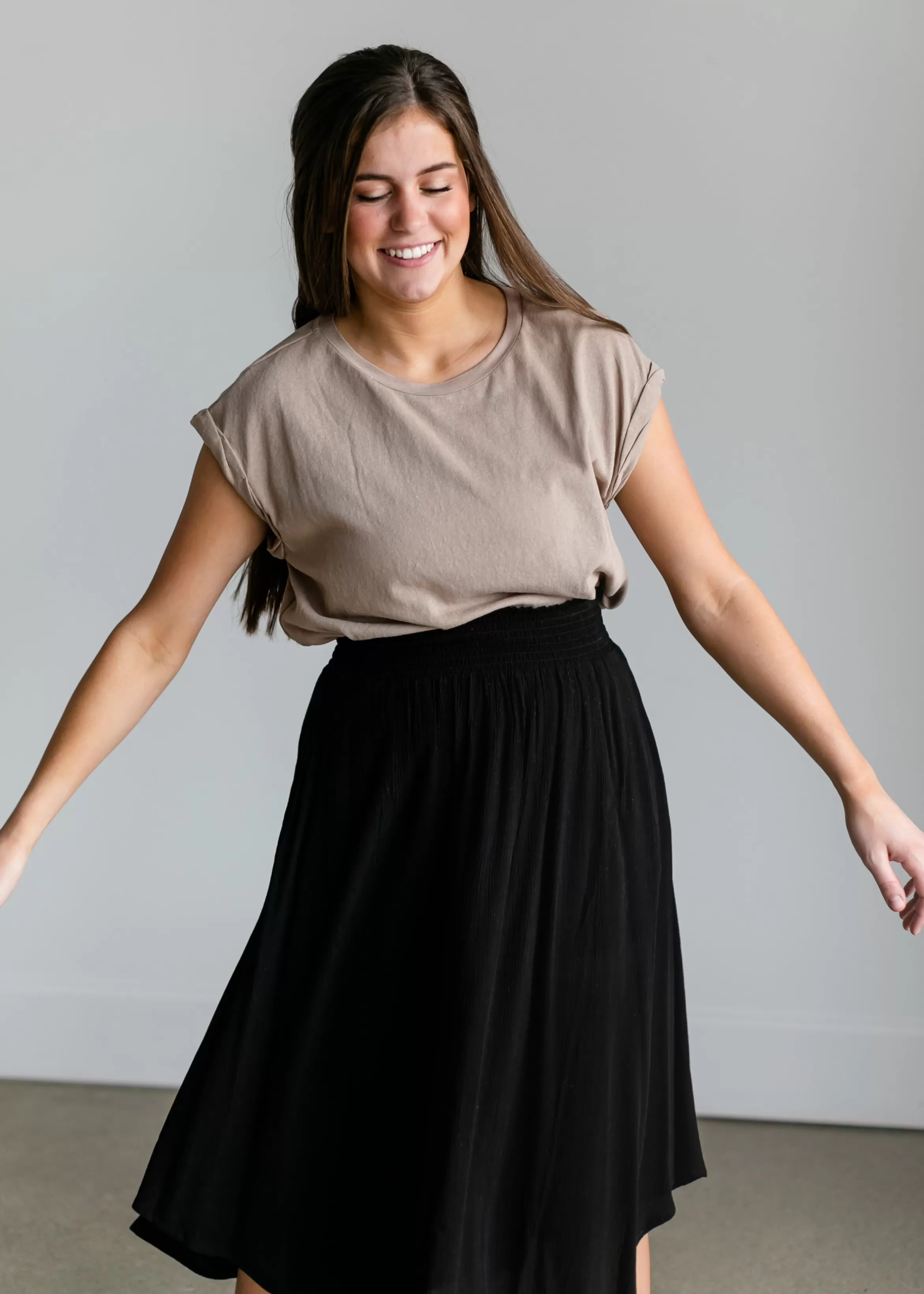 Mod Ref High-Low Taupe Cotton Tee Hot