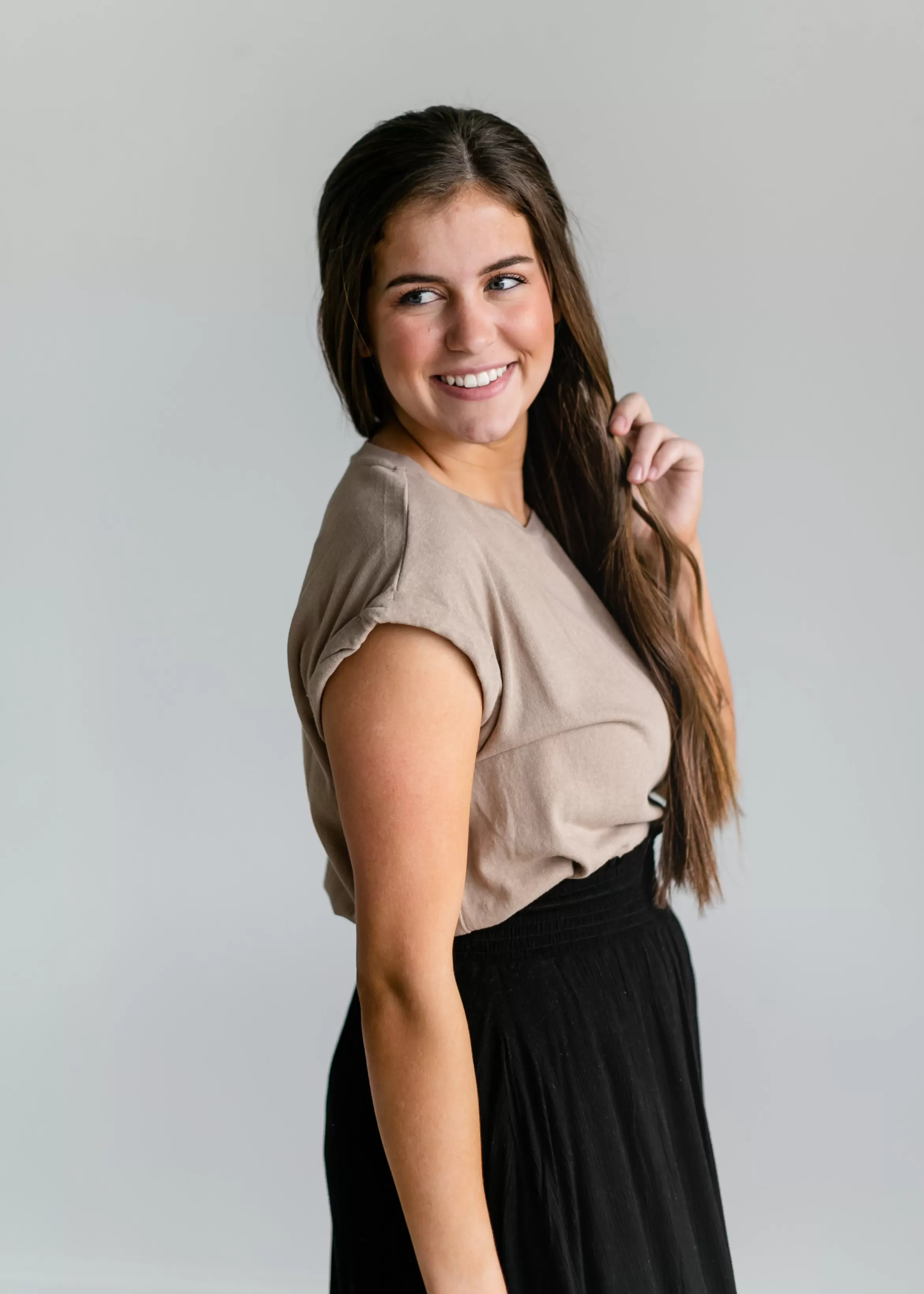 Mod Ref High-Low Taupe Cotton Tee Hot