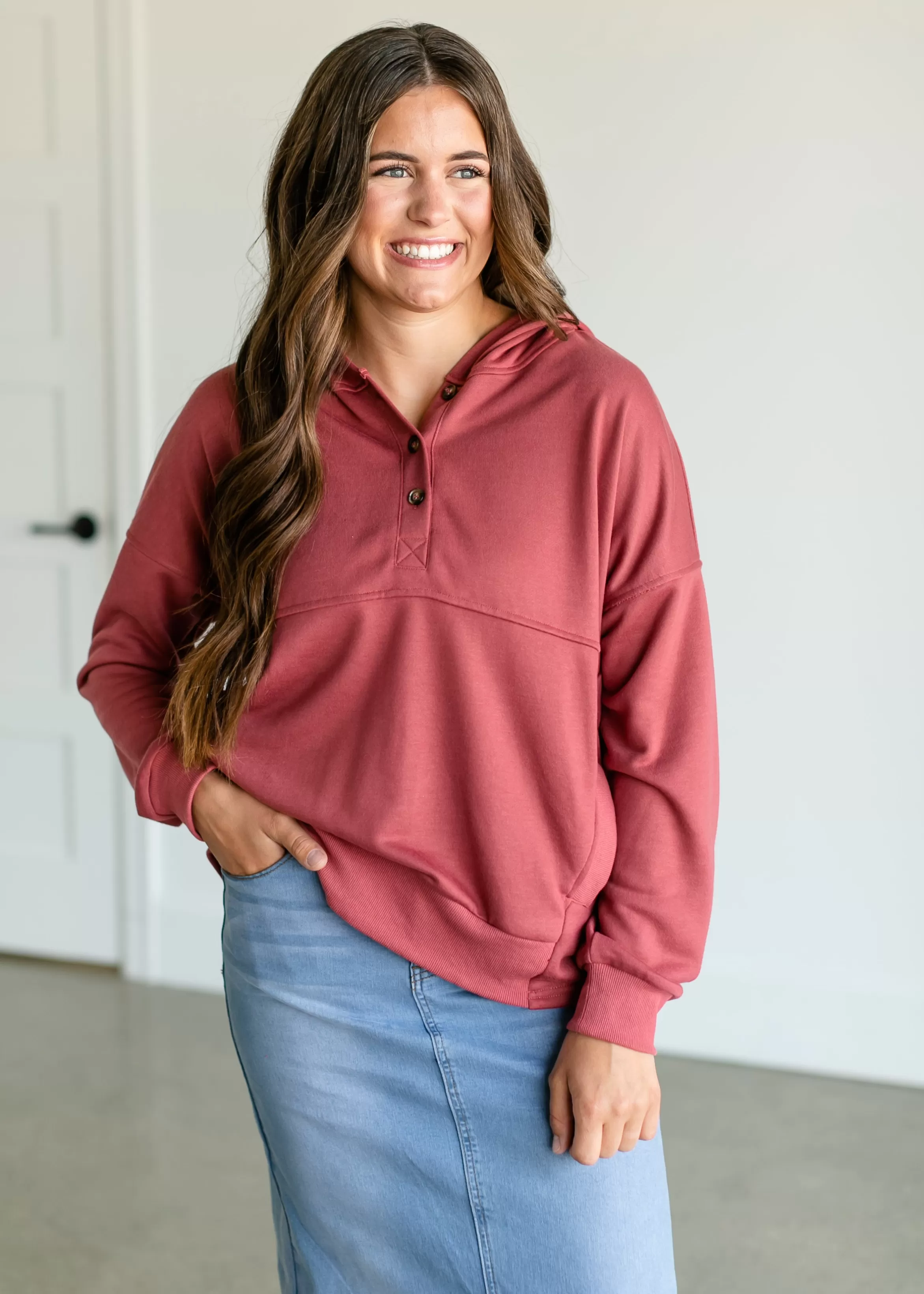Staccato Hooded Button Down Sweatshirt Hot