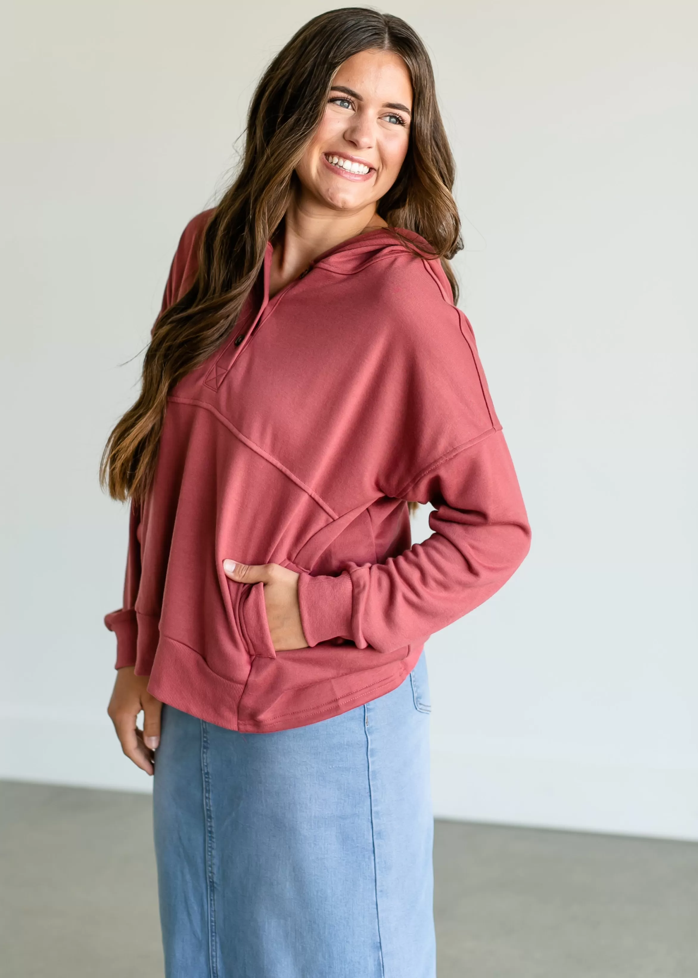 Staccato Hooded Button Down Sweatshirt Hot