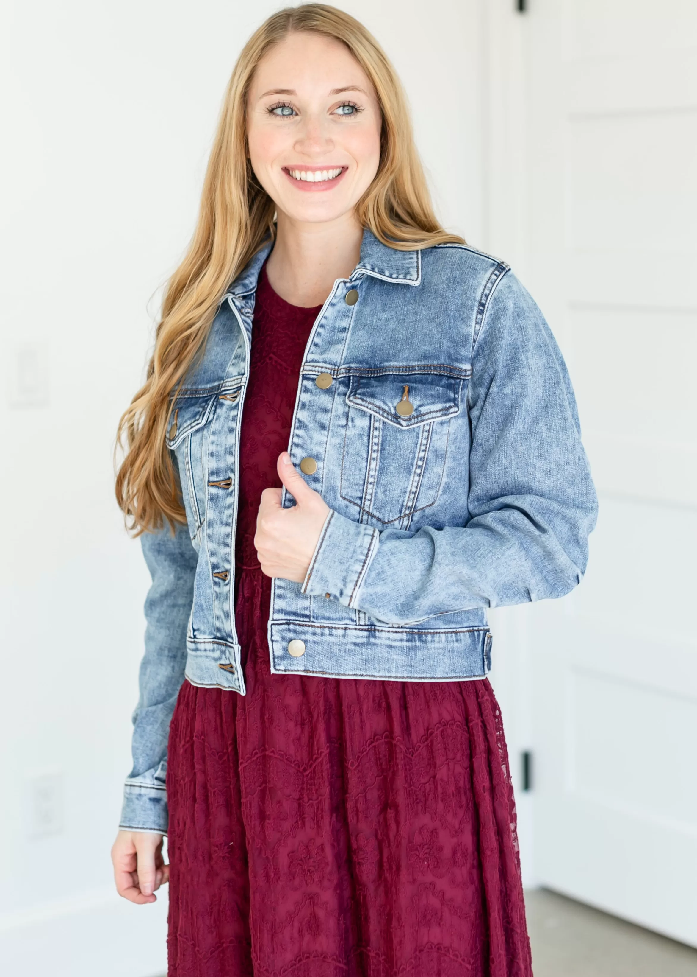 Swat Fame Jaquiline Button Tab Denim Jacket Sale