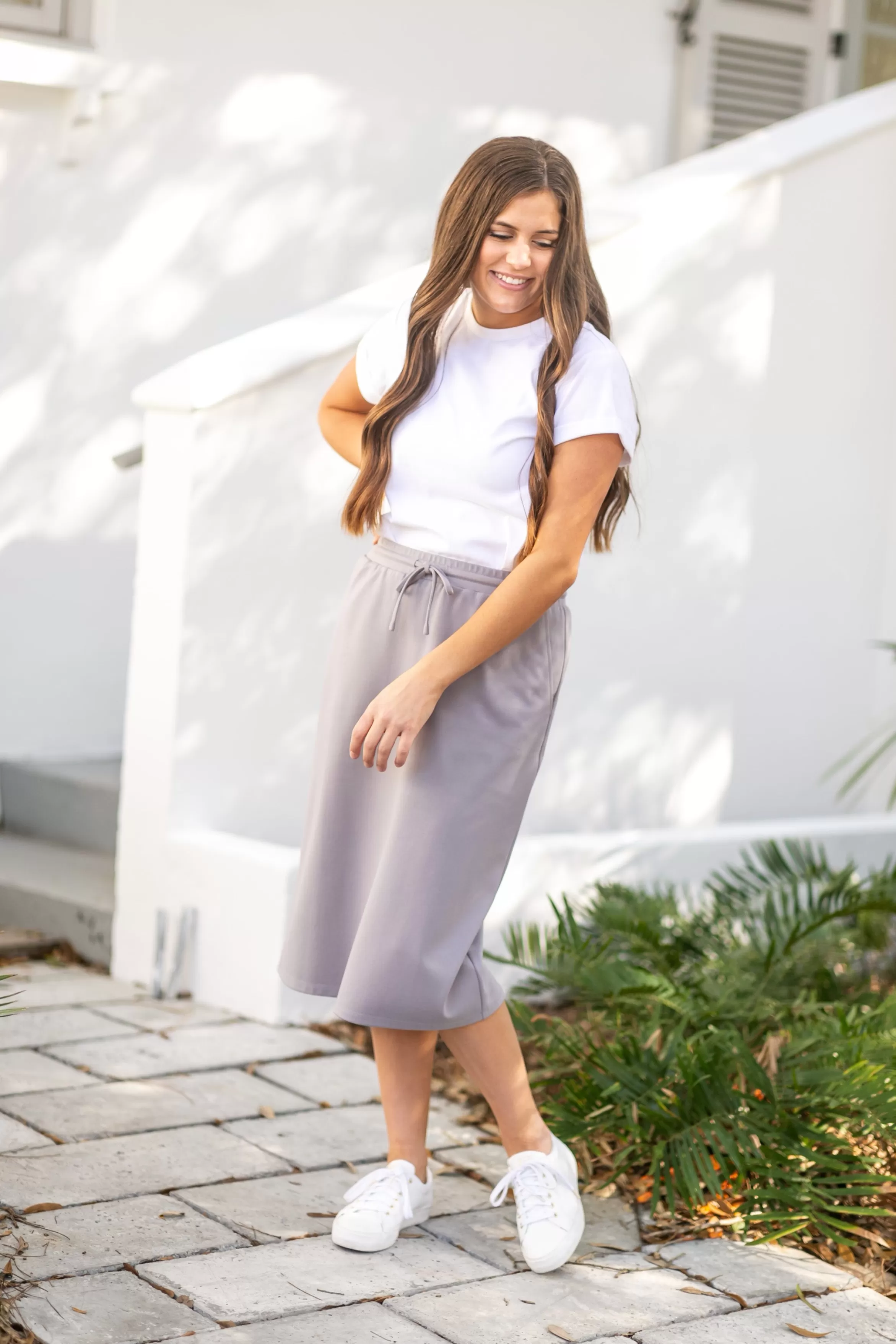 * Jordan Coastal Gray Knit Midi Skirt Best