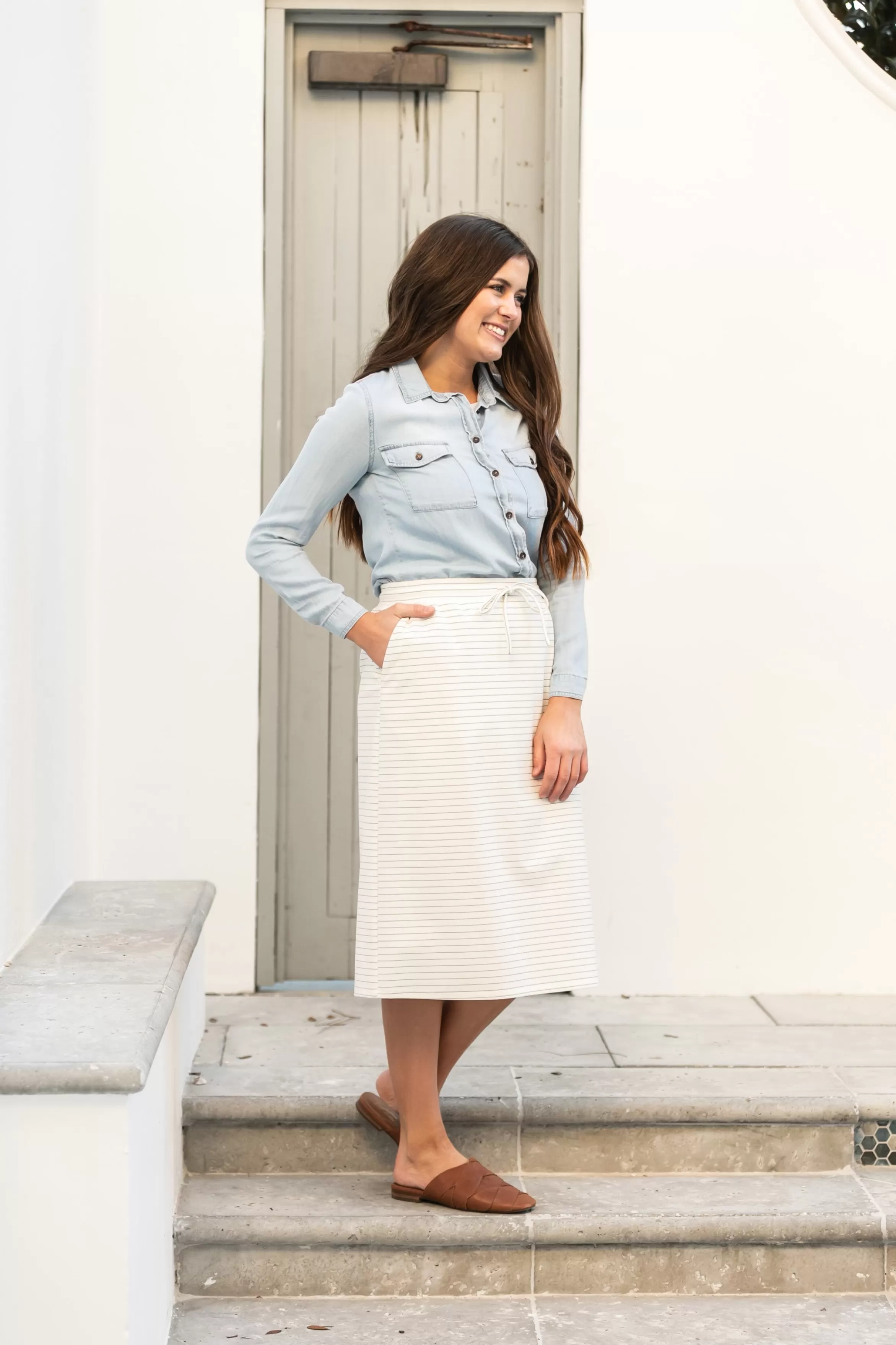 * Jordan Ivory Stripe Knit Midi Skirt Best Sale