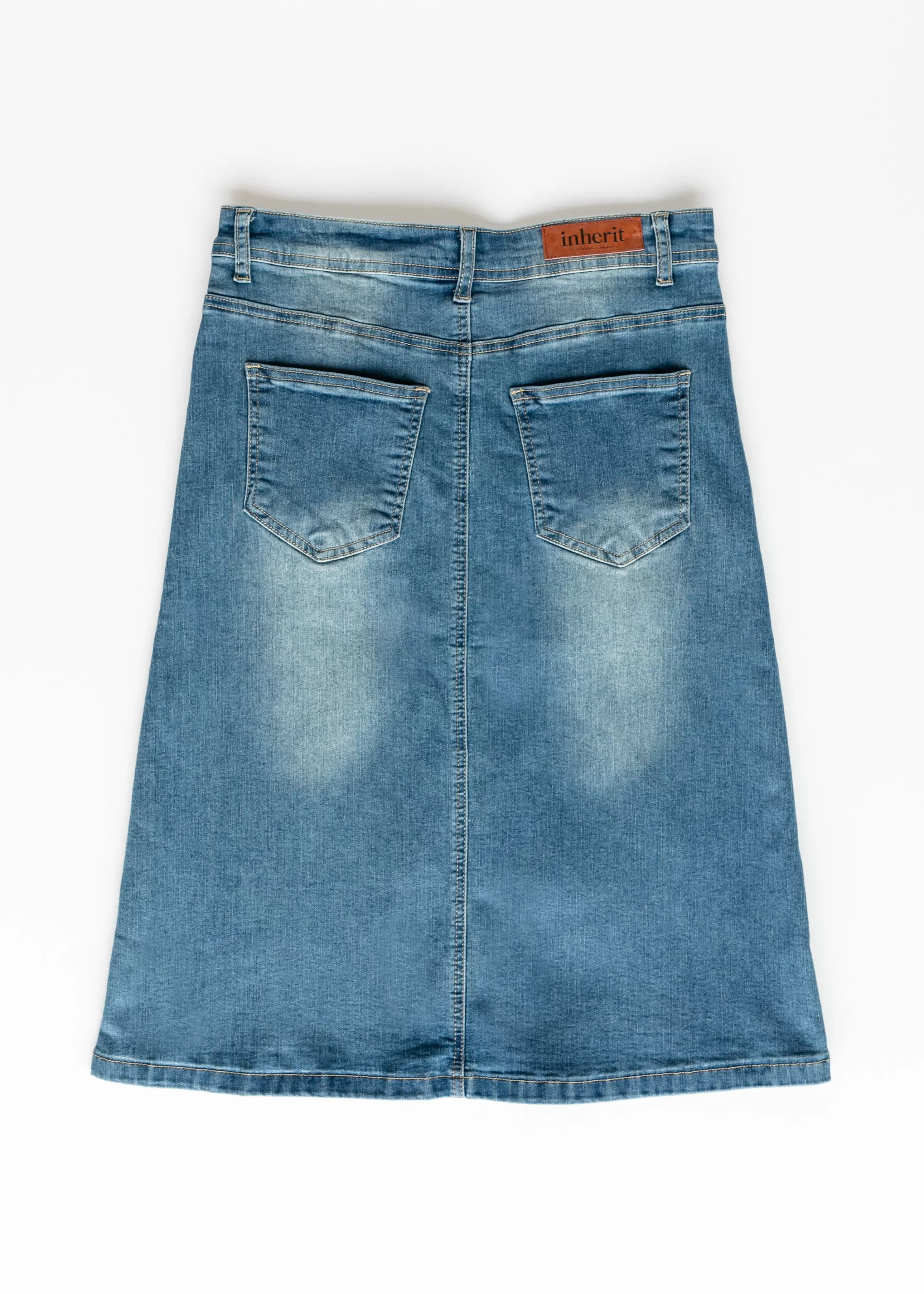 * Josie Vintage Wash Button Front Midi Denim Skirt Discount