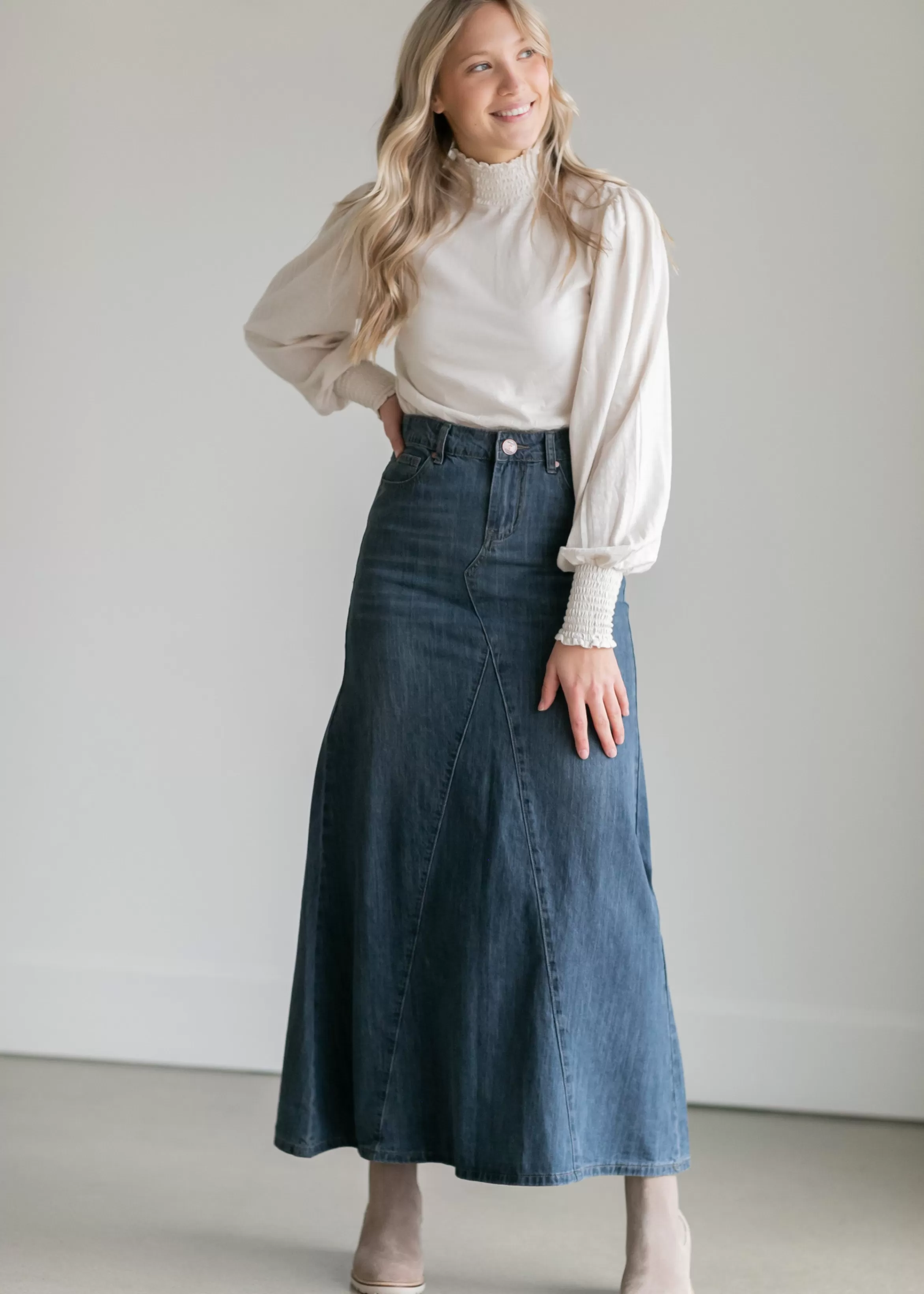 * Kathryn Dark Wash A-Line Skirt Best