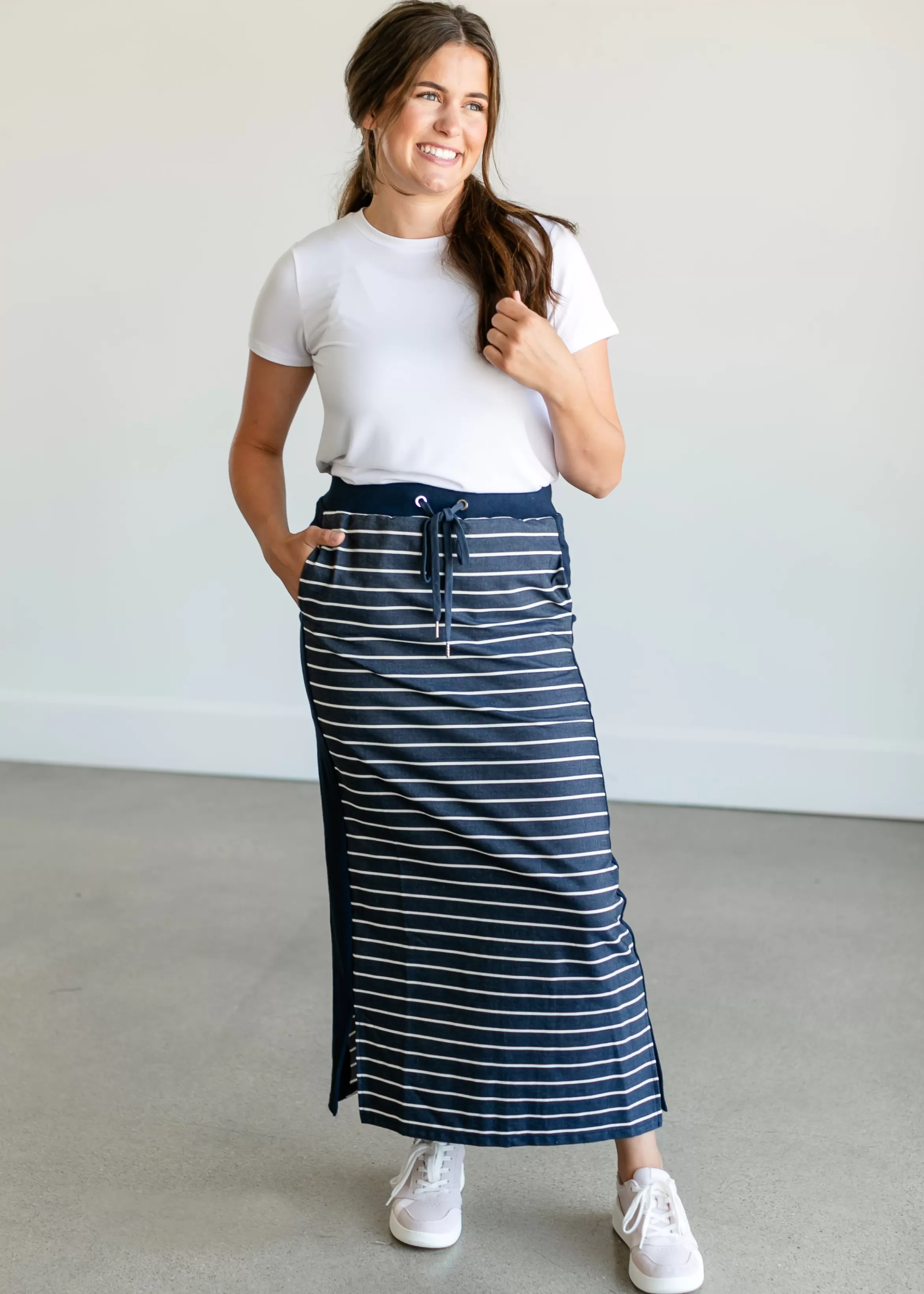 * Kelly Navy Stripe Drawstring Skirt Clearance