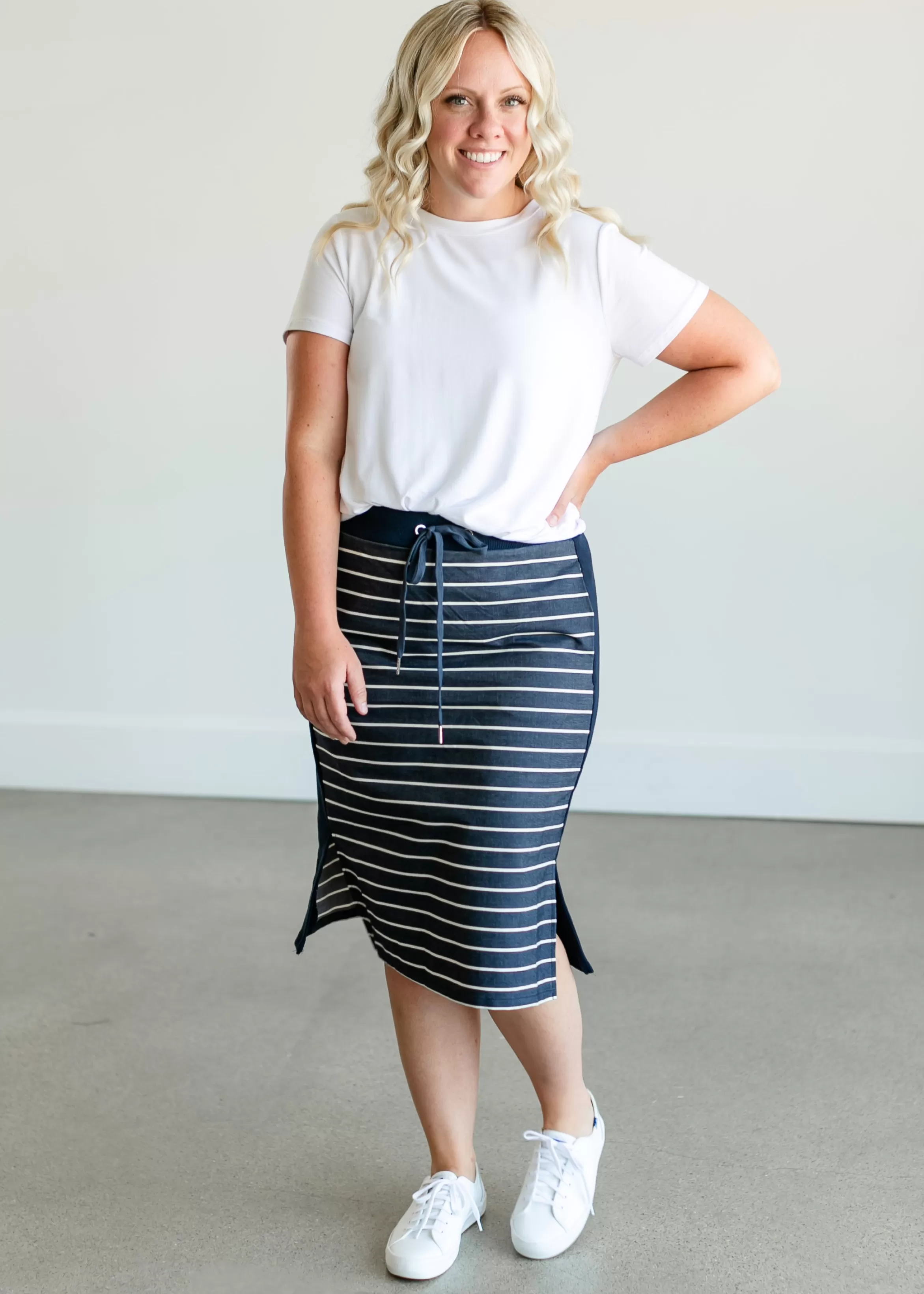 * Kelly Navy Stripe Drawstring Skirt Clearance