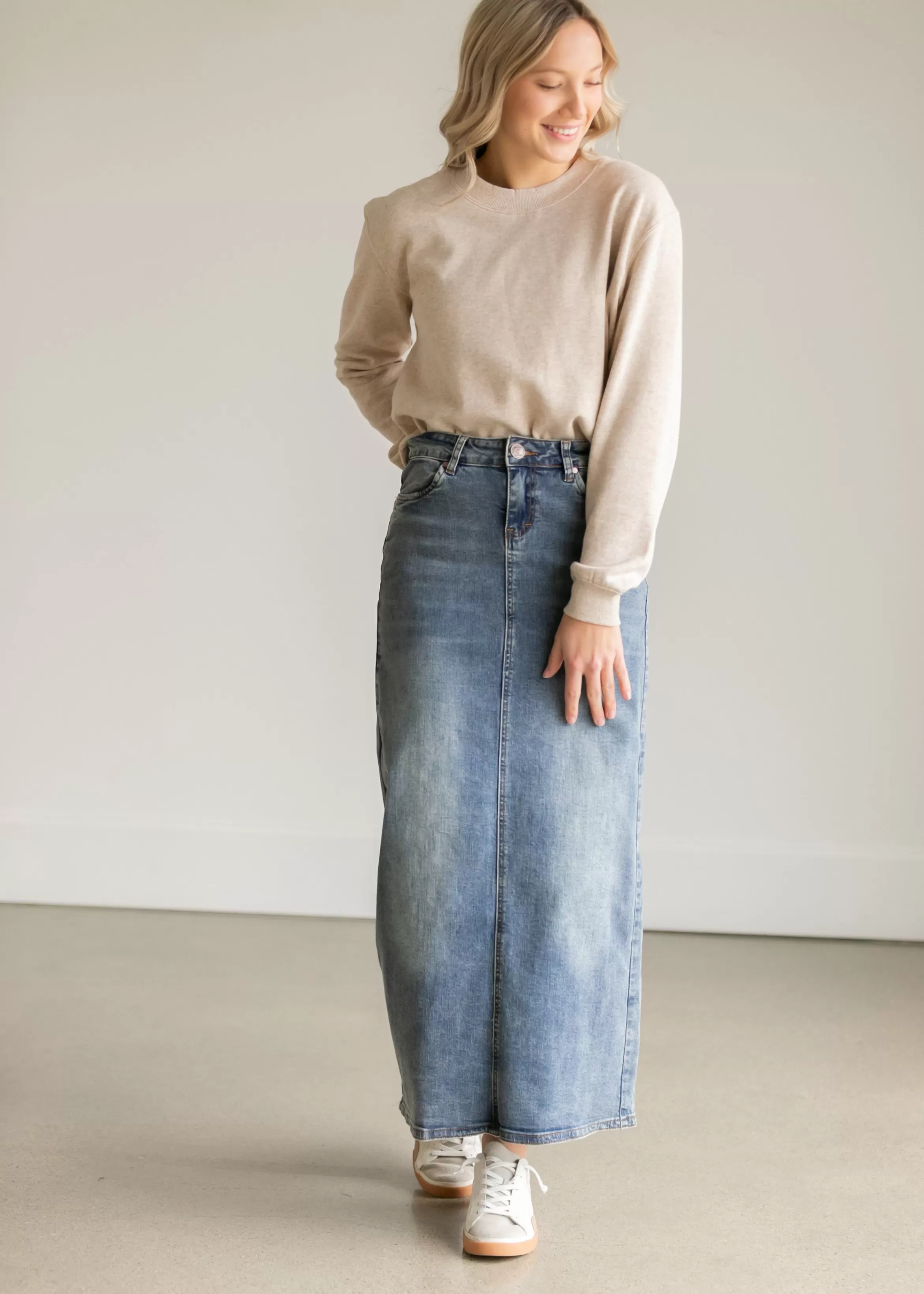 * Kyra Long Denim Skirt New