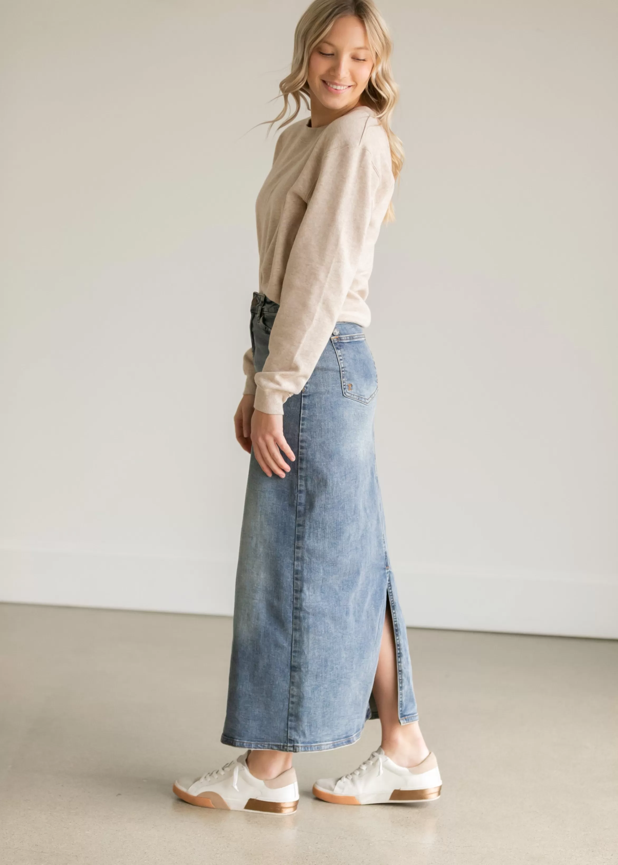 * Kyra Long Denim Skirt New