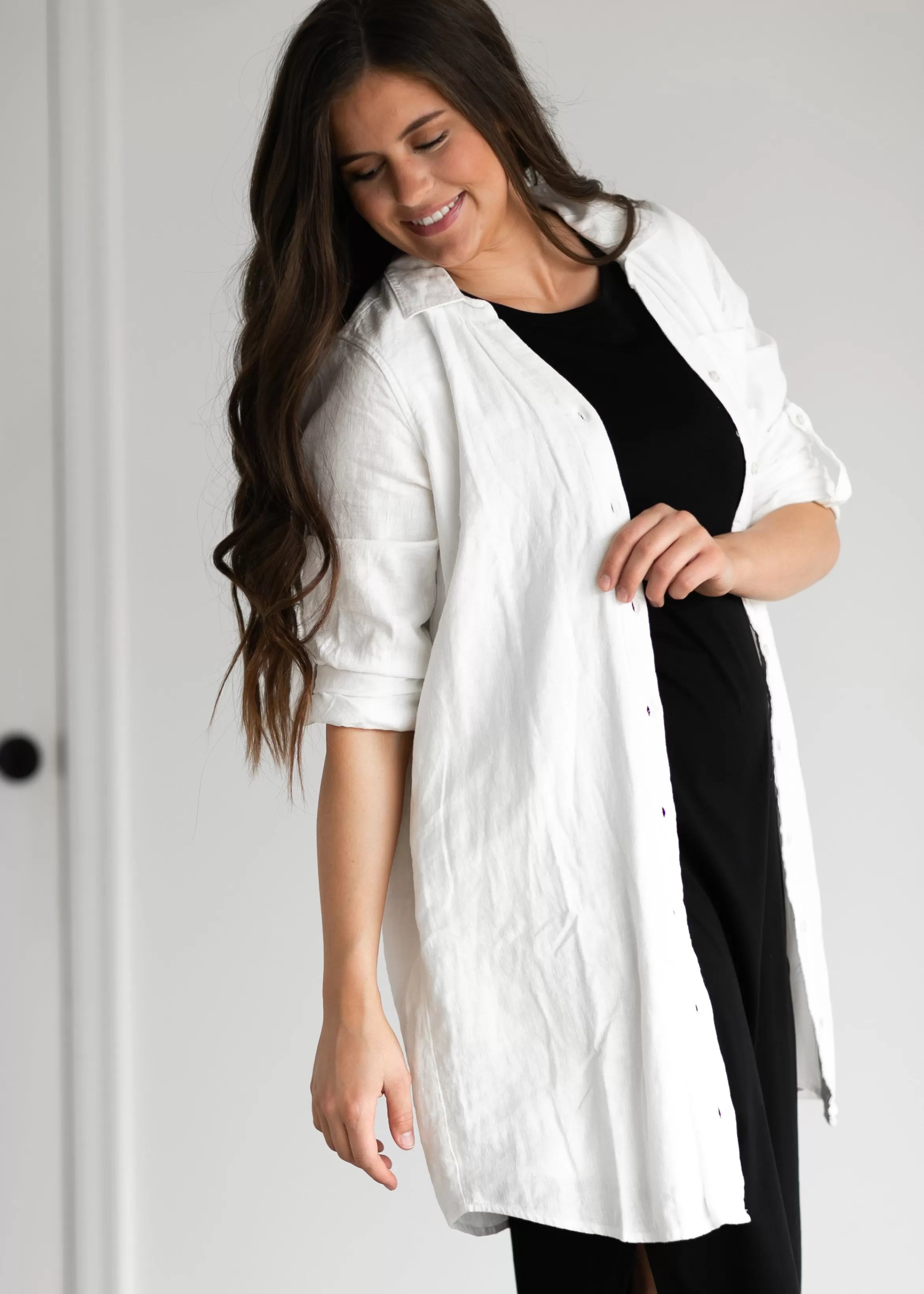 Thread & Supply Linen Blend Cream Button Down Layering Top Best