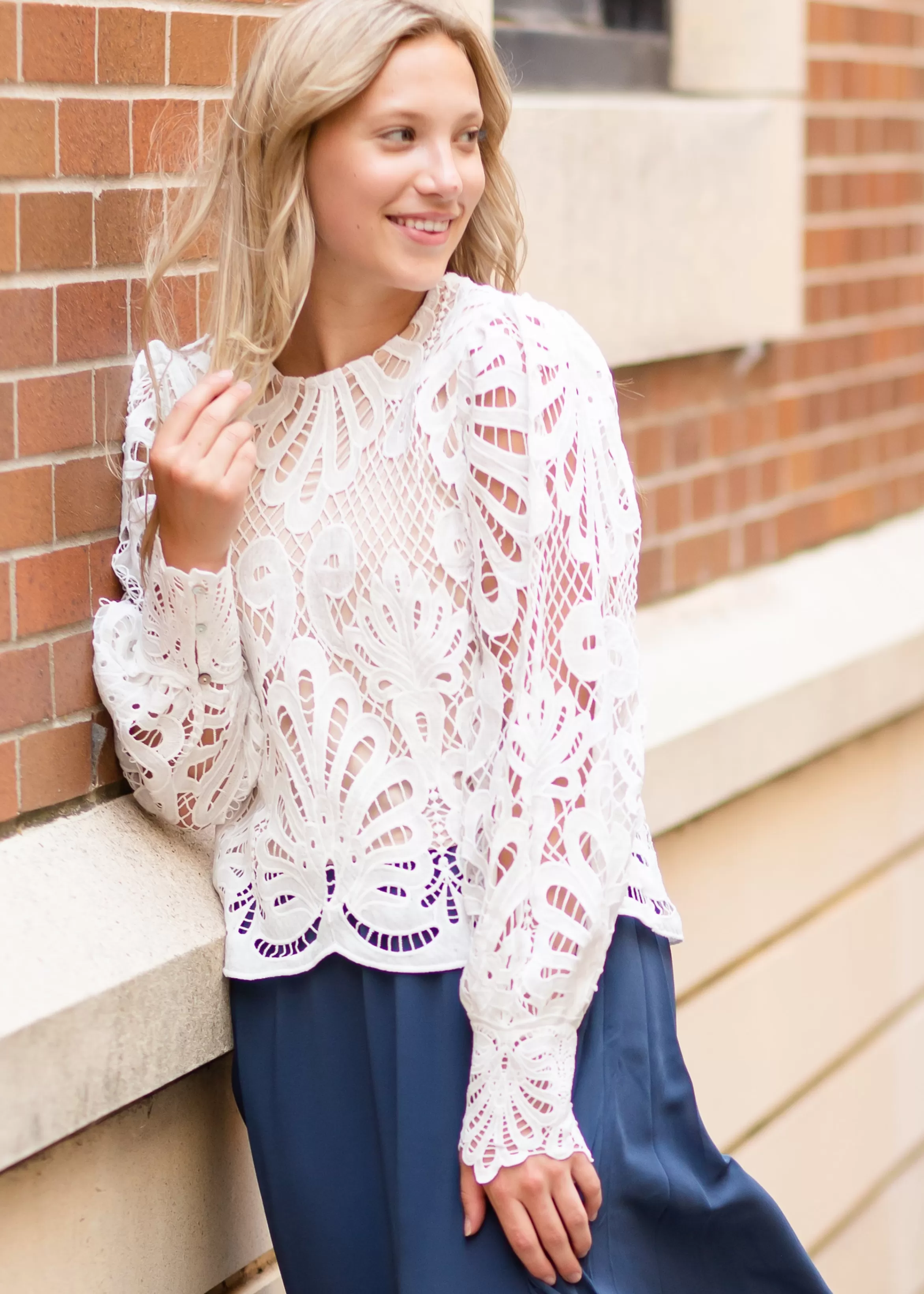 Polagram & BaeVely Long Sleeve Lace Top Sale