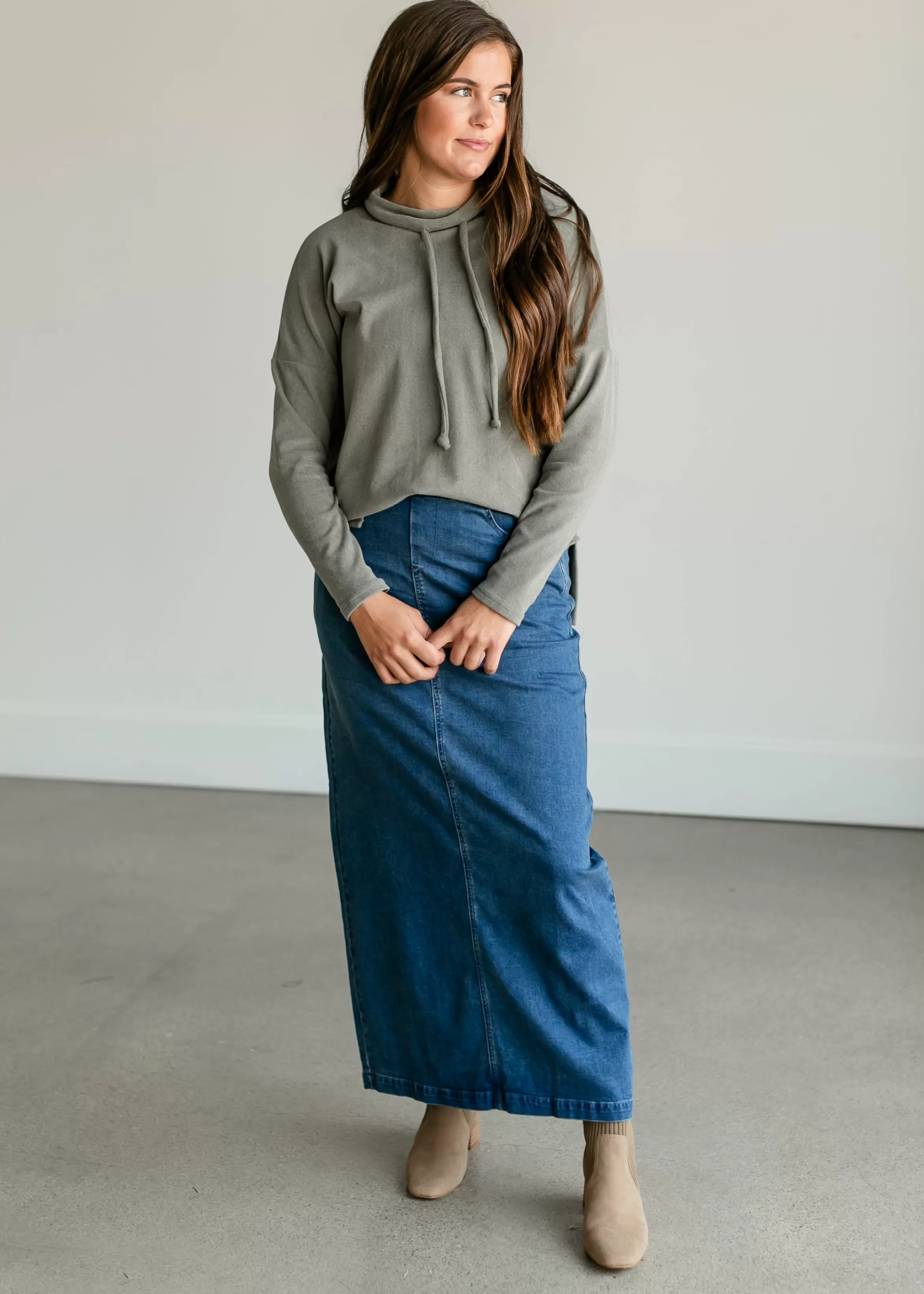 Staccato Mockneck Drawstring Brushed Soft Top Flash Sale