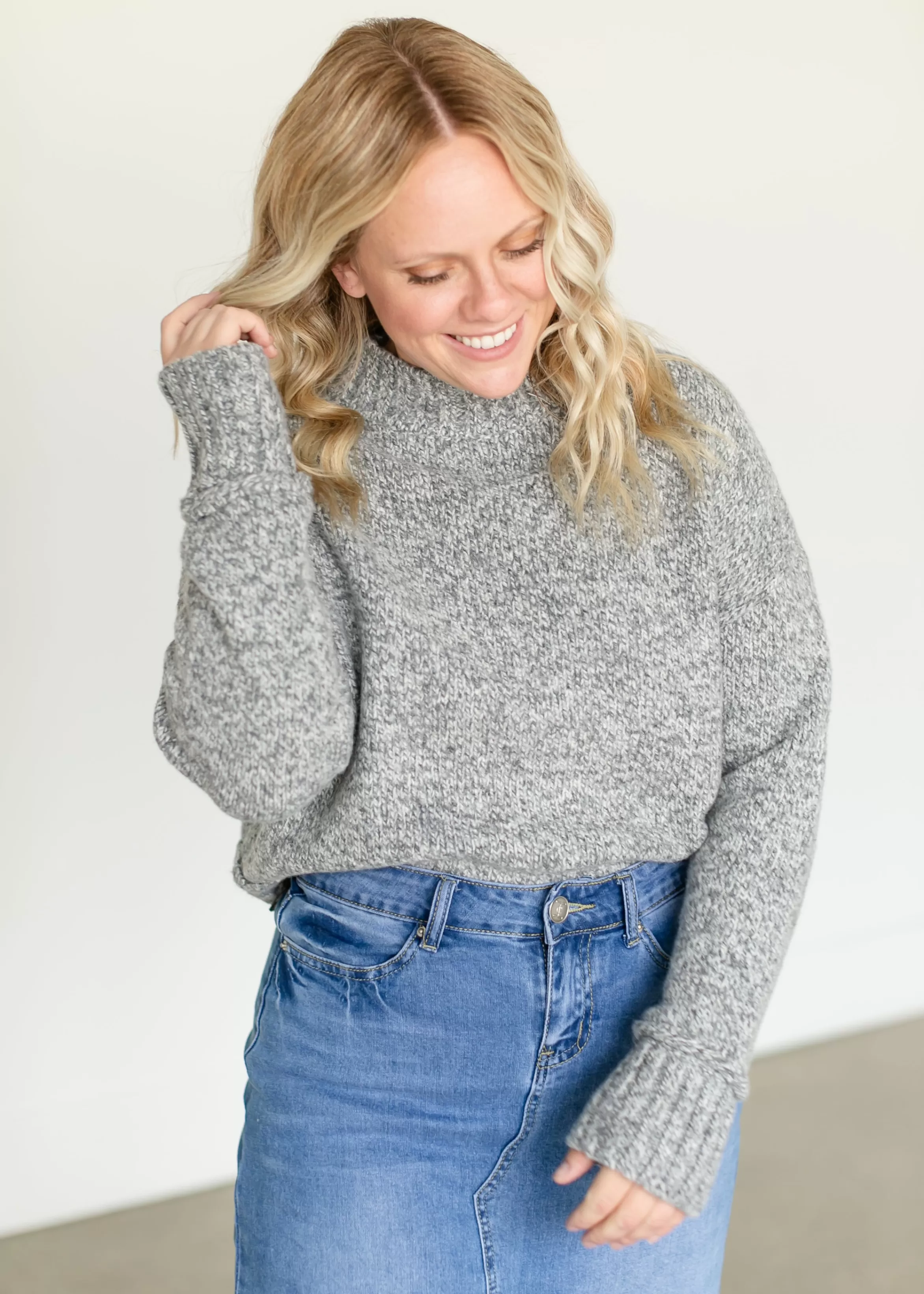 Staccato Mockneck Reverse Seam Pullover Sweater Clearance