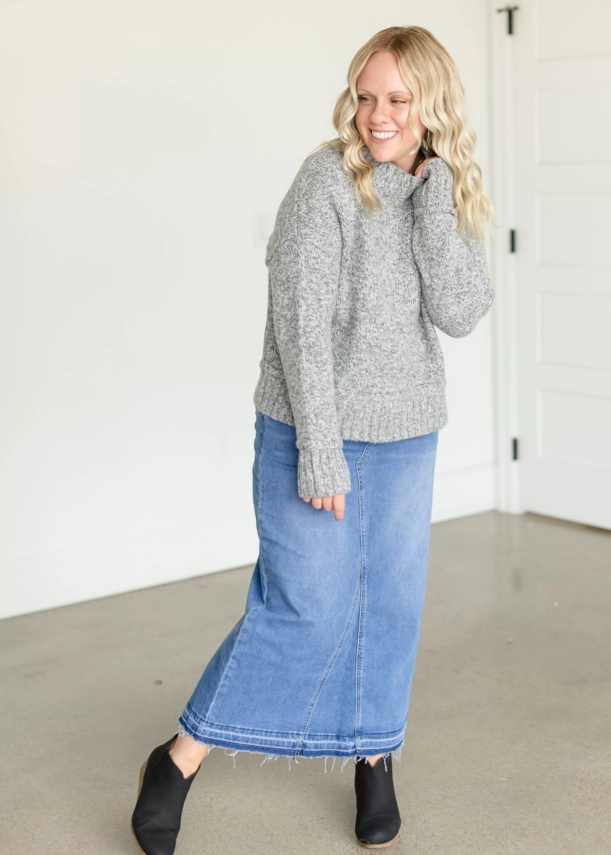 Staccato Mockneck Reverse Seam Pullover Sweater Clearance