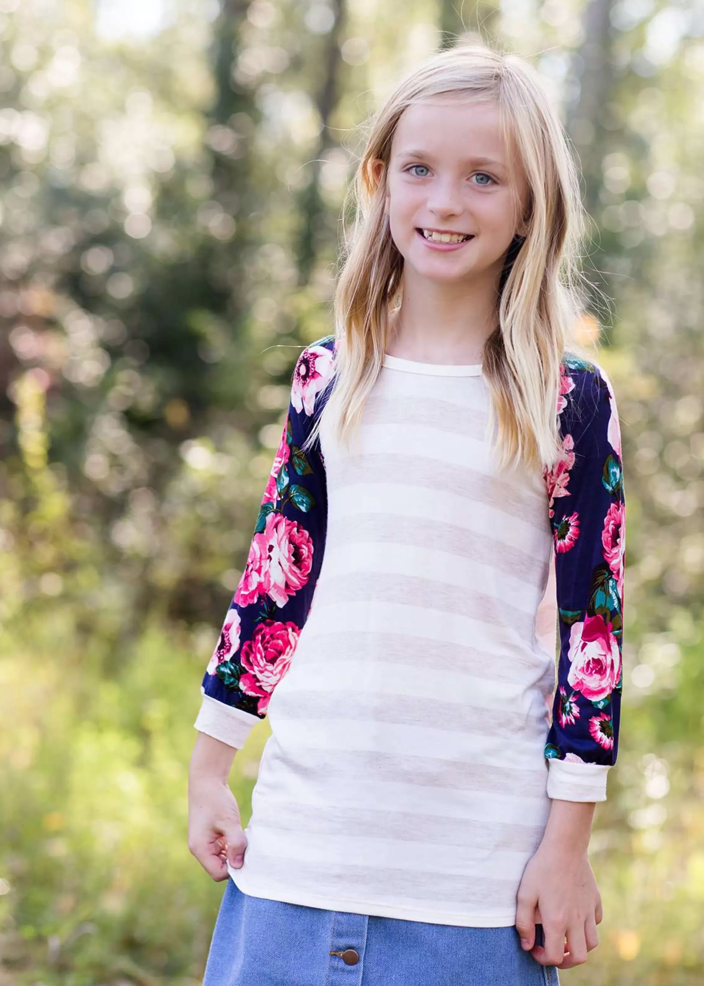 PS Kate Modest Girls Southern Floral Stripe Top | Inherit Clothing Company Flash Sale