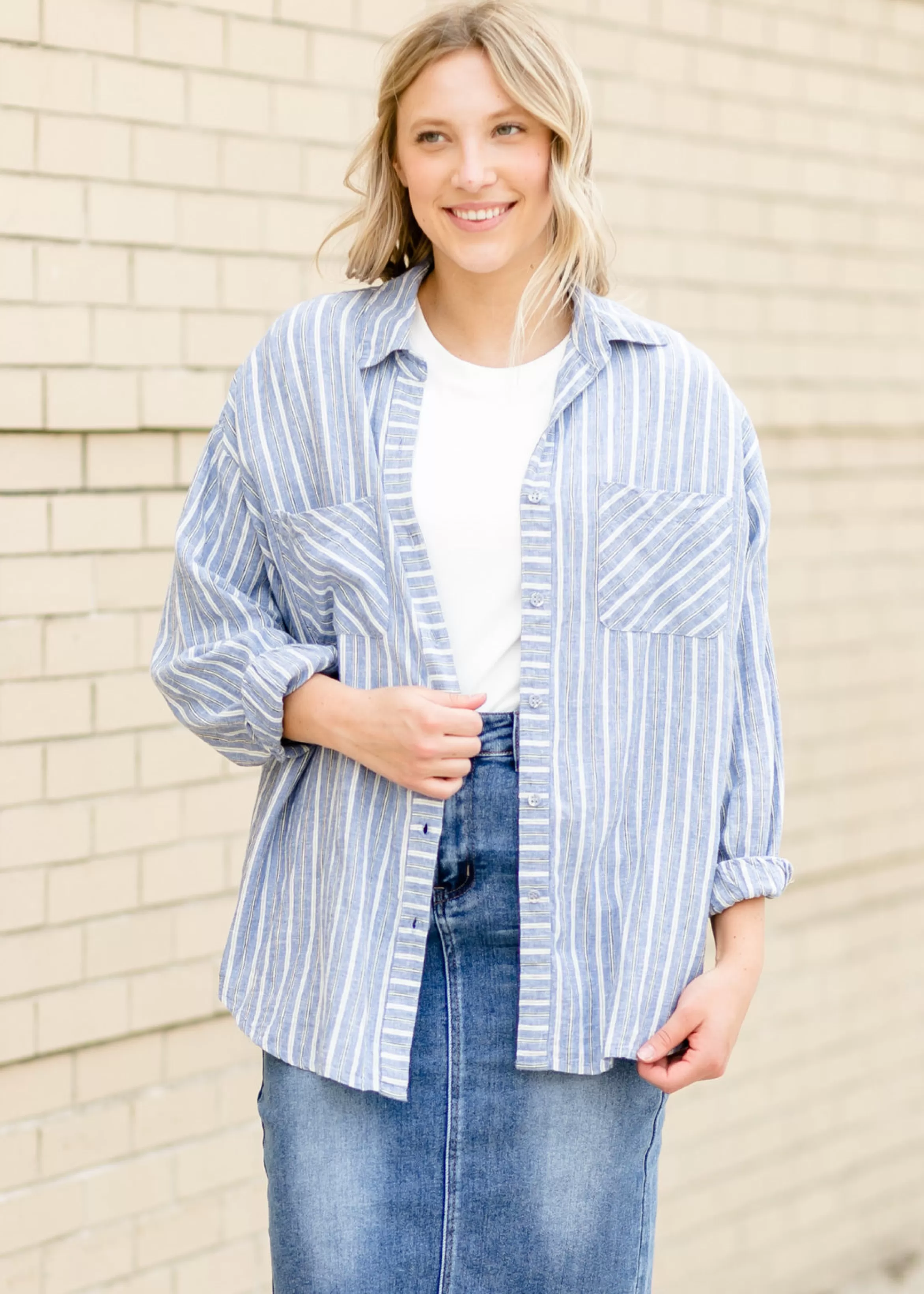 Z Supply Natalia Striped Button Up Top Best Sale