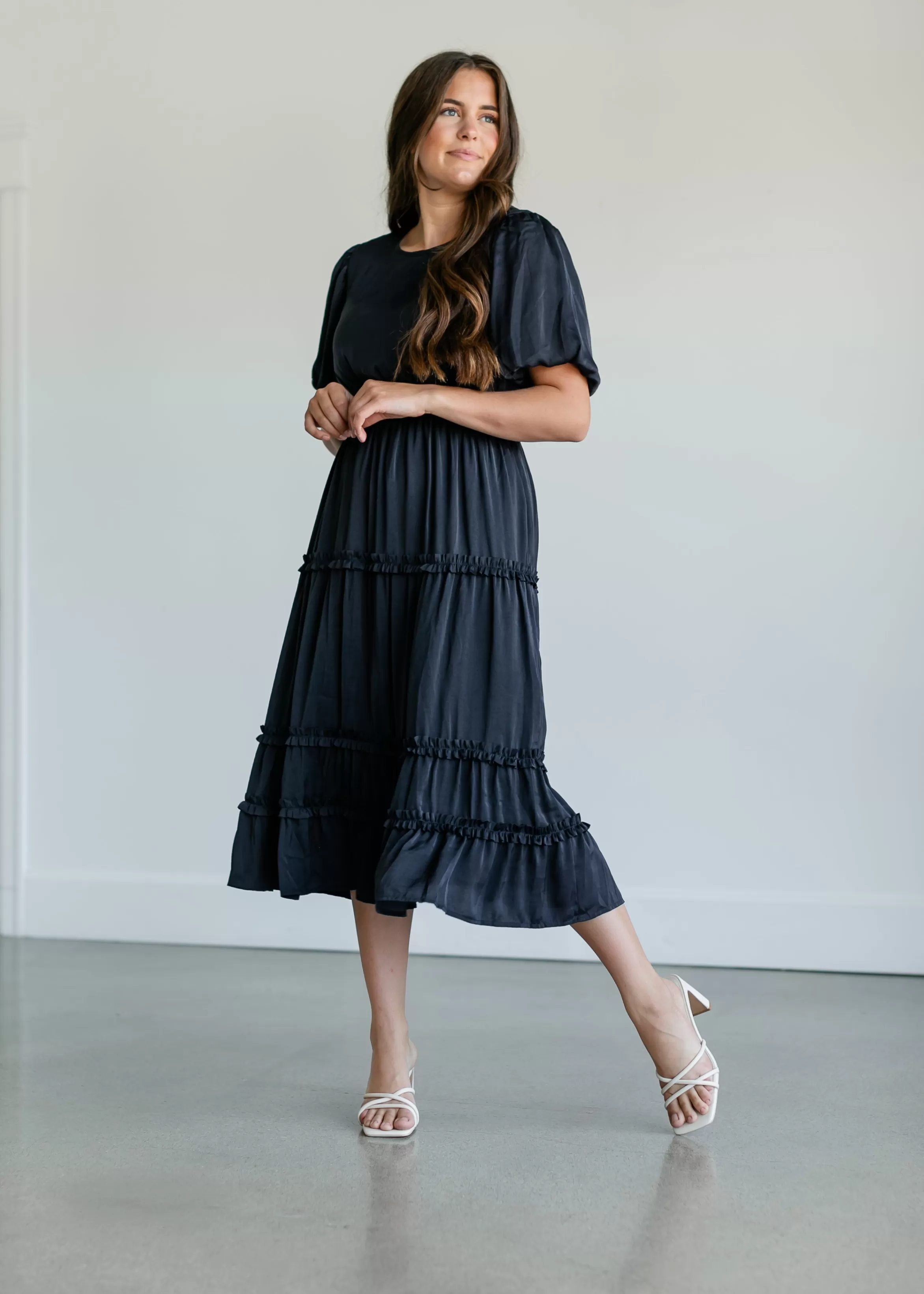 Tea N Rose Navy Ruffle Midi Dress Clearance
