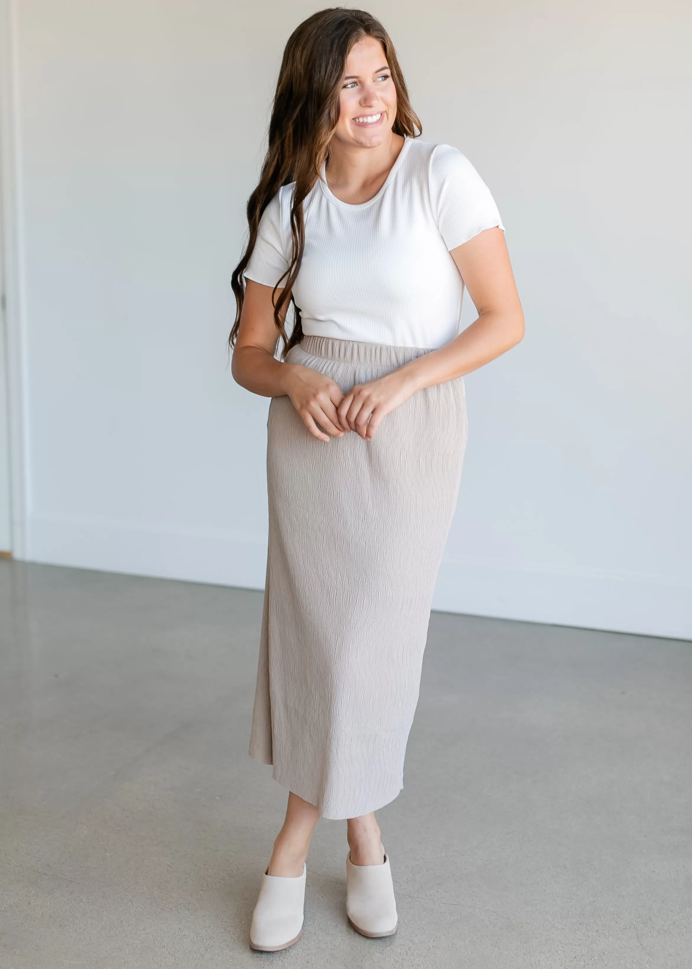 Mod Ref Novi Crinkle Pull On Midi Skirt Best